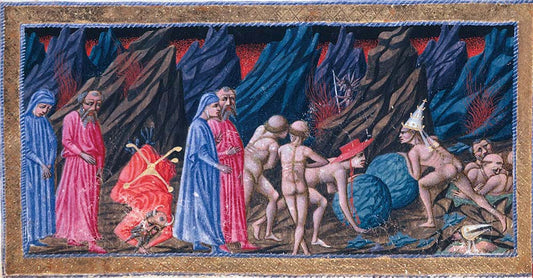 The avaricious, the greedy and the profligate; Priamo della Quercia, 15th century.