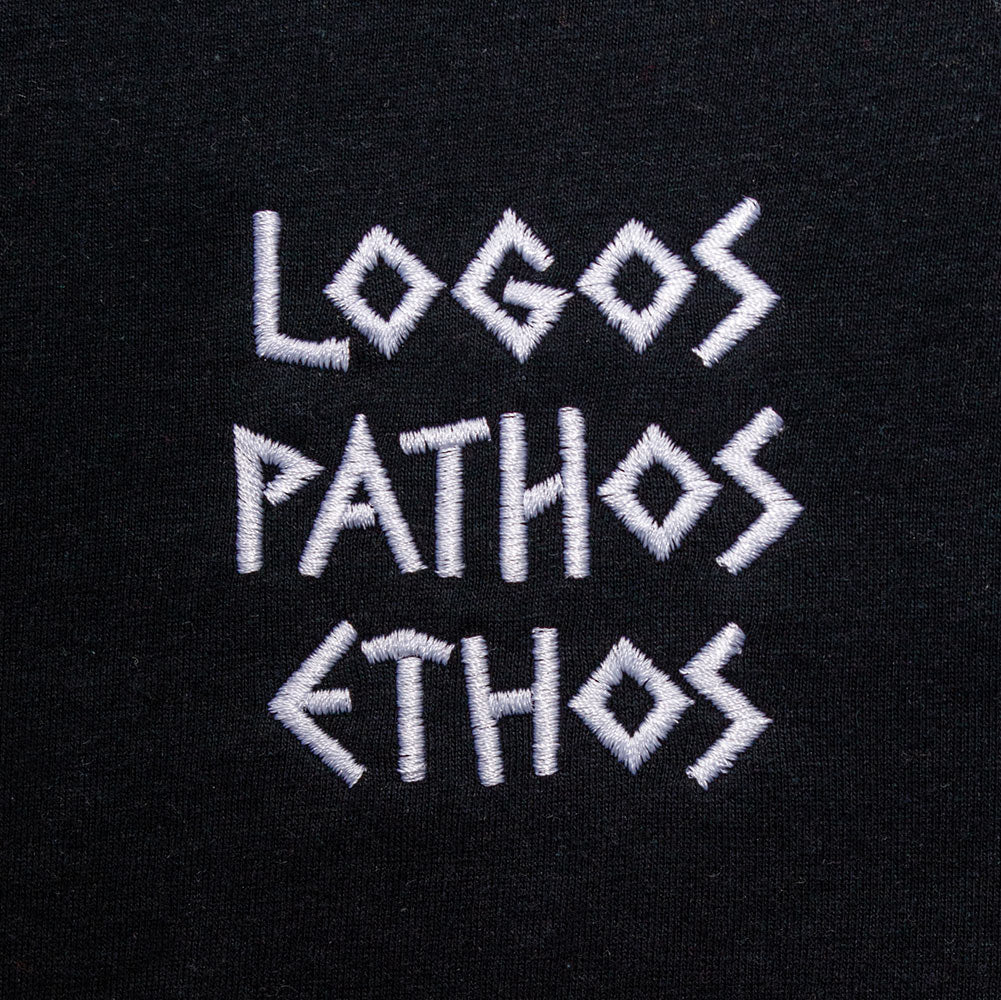 Logos Pathos Ethos - Ricamato - Felpa con cappuccio Premium - The Philosopher's Shirt