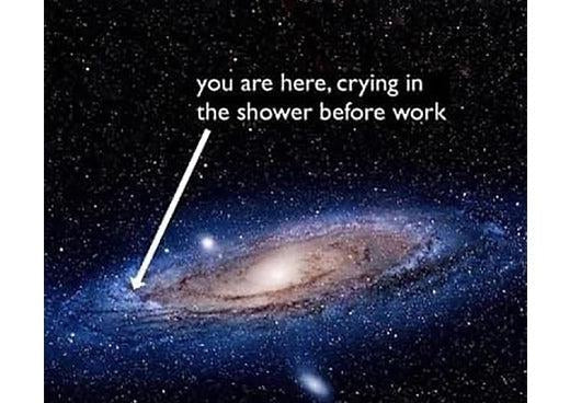 Existential hardship under cosmic consideration