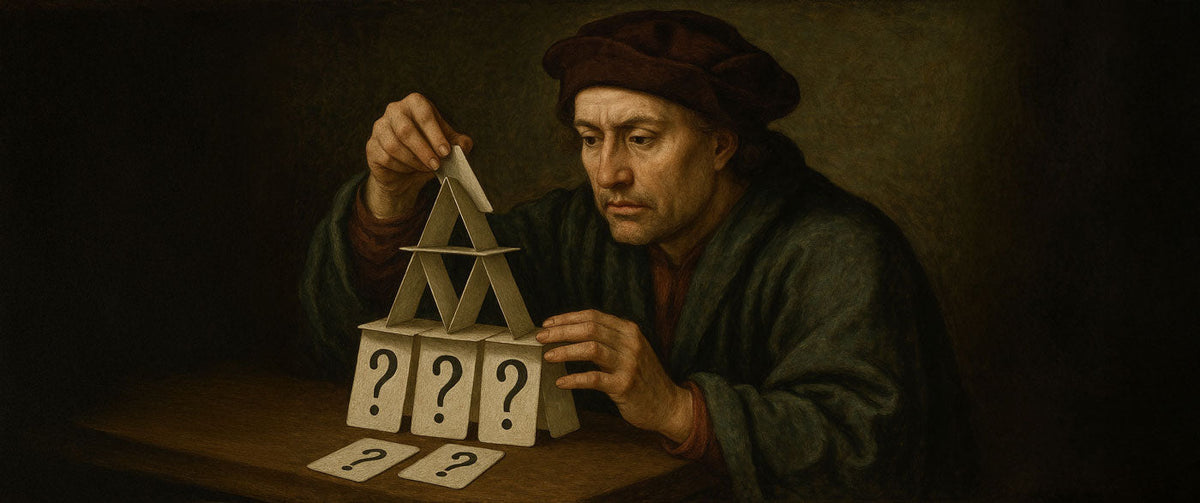 Blog header showing a man building a house of cards