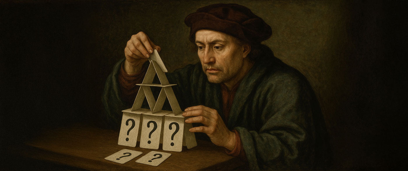 Blog header showing a man building a house of cards