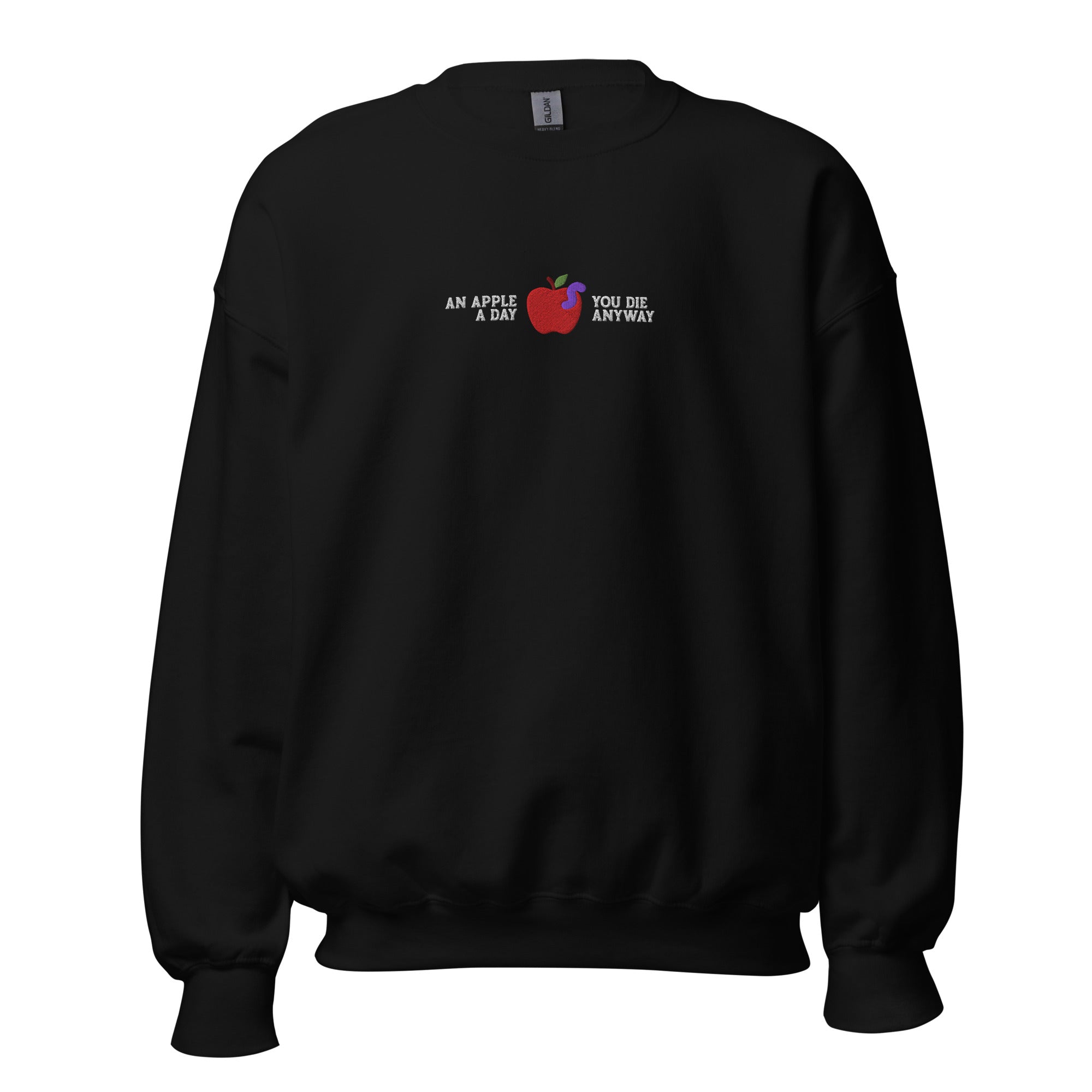An Apple a Day - Embroidered - Sweatshirt - Black-S - The Philosopher's Shirt