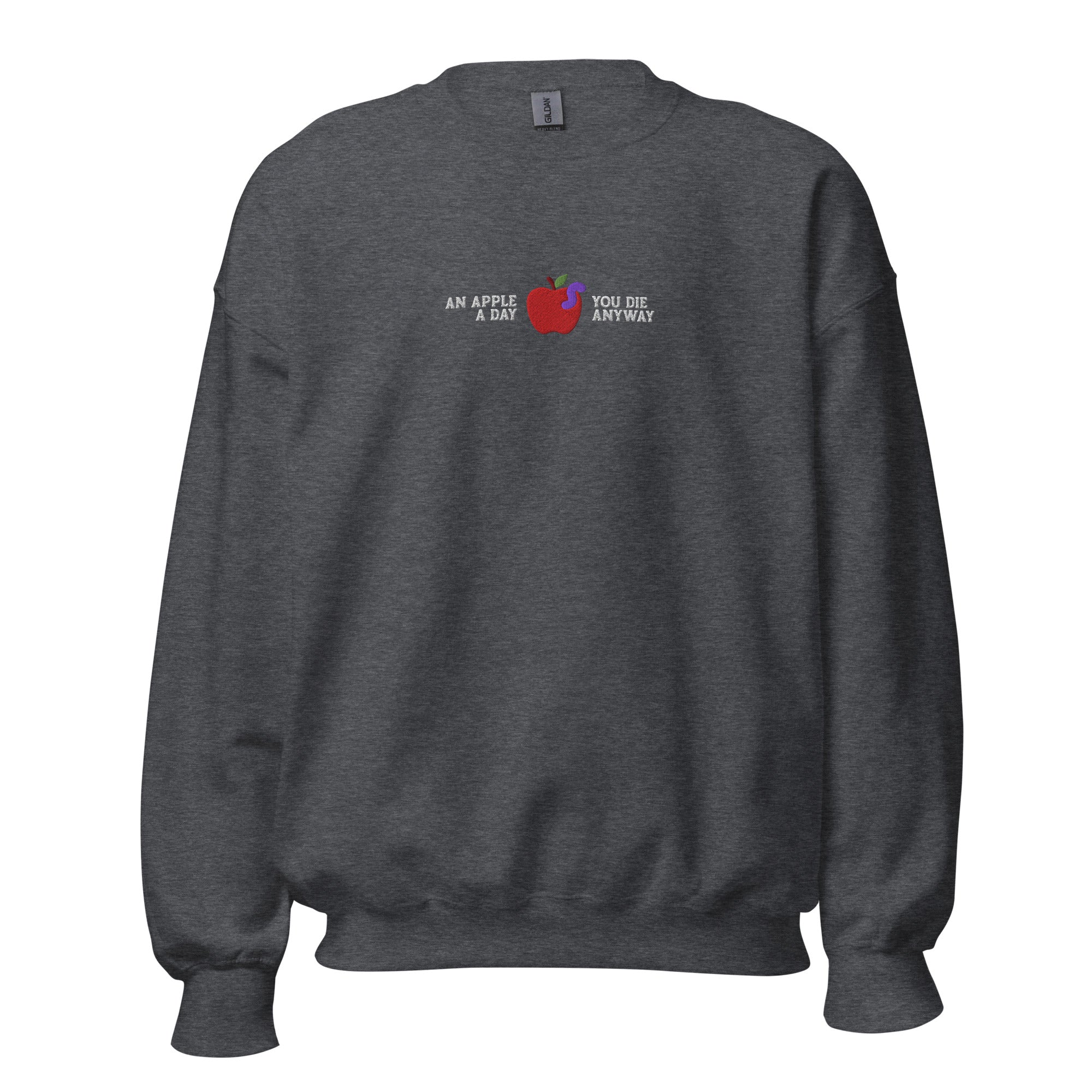 An Apple a Day - Embroidered - Sweatshirt - Dark Heather-S - The Philosopher's Shirt