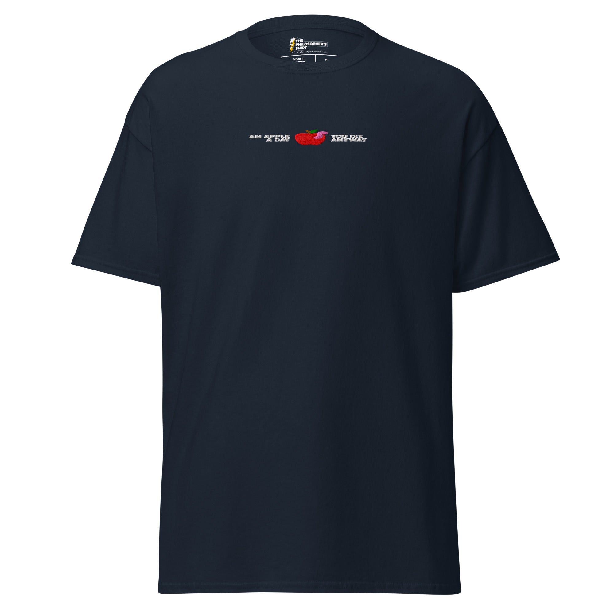 An Apple a Day - Embroidered - Unisex Classic T-Shirt - Navy-S - The Philosopher's Shirt