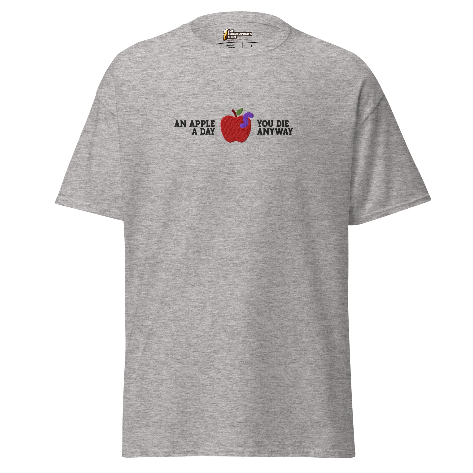 An Apple a Day - Embroidered - Unisex Classic T-Shirt - Sport Grey-S - The Philosopher's Shirt