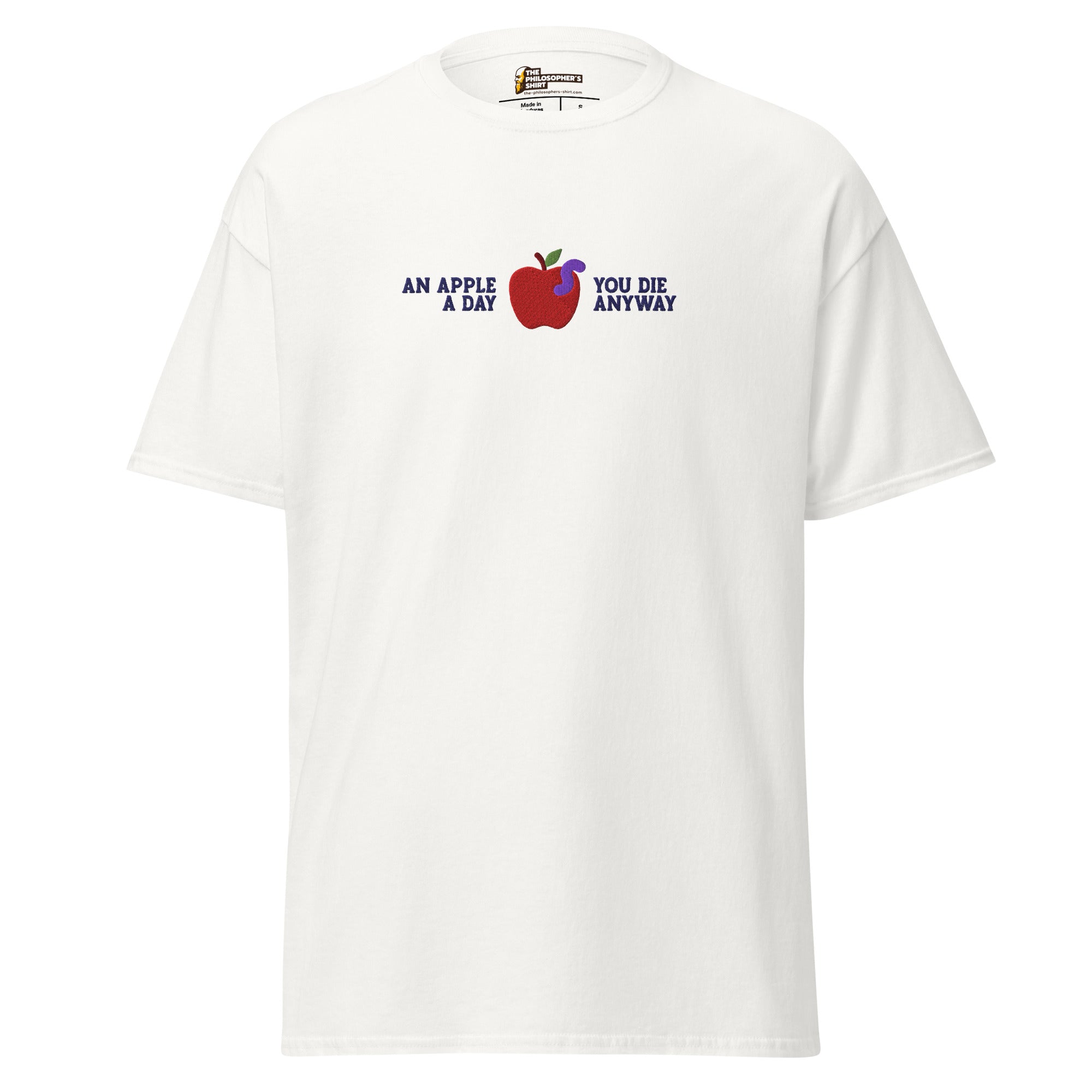 An Apple a Day - Embroidered - Unisex Classic T-Shirt - White-S - The Philosopher's Shirt