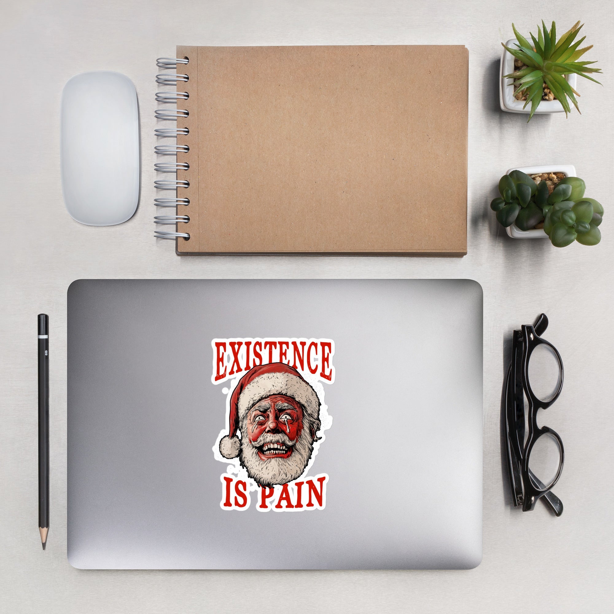 Anonymous Santa - Existence is Pain - Sticker - 14 x 14 cm | 5.5 x 5.5 inches - The Philosopher's Shirt