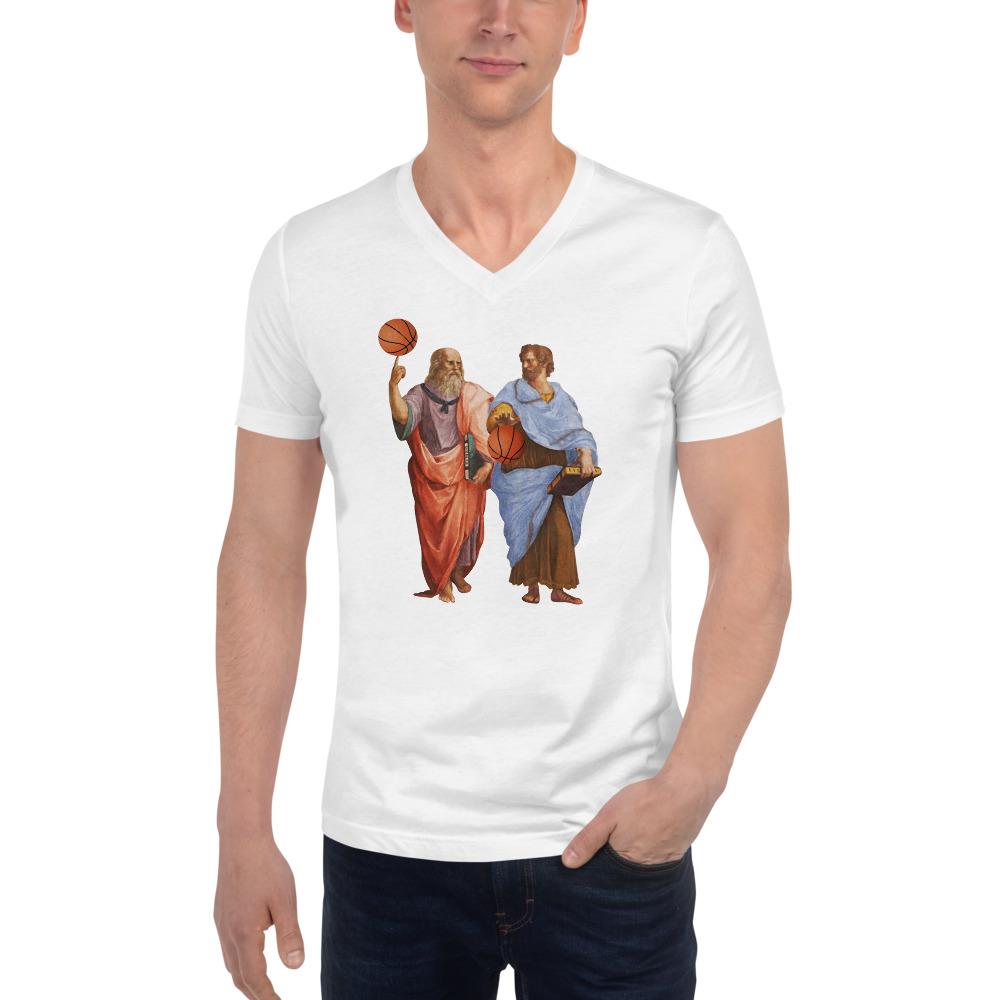 Aristotle and Plato with Basketballs - Unisex V-Neck T-Shirt