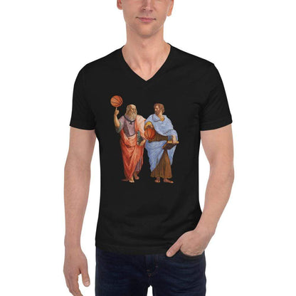 Aristotle and Plato with Basketballs - Unisex V-Neck T-Shirt