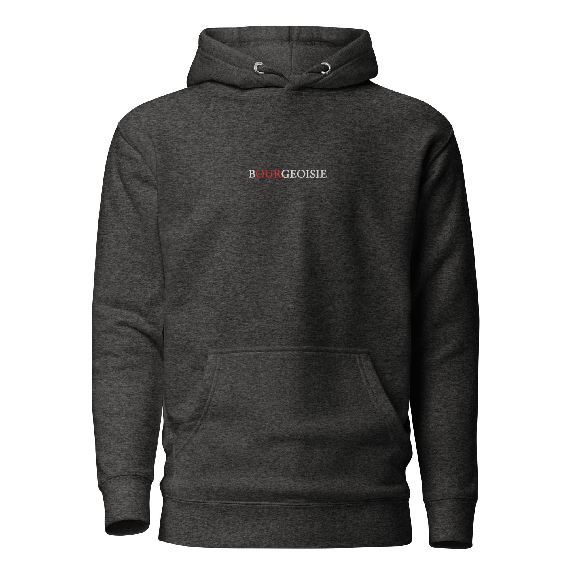 Bourgeoisie - Embroidered - Premium Hoodie - Charcoal Heather - The Philosopher's Shirt