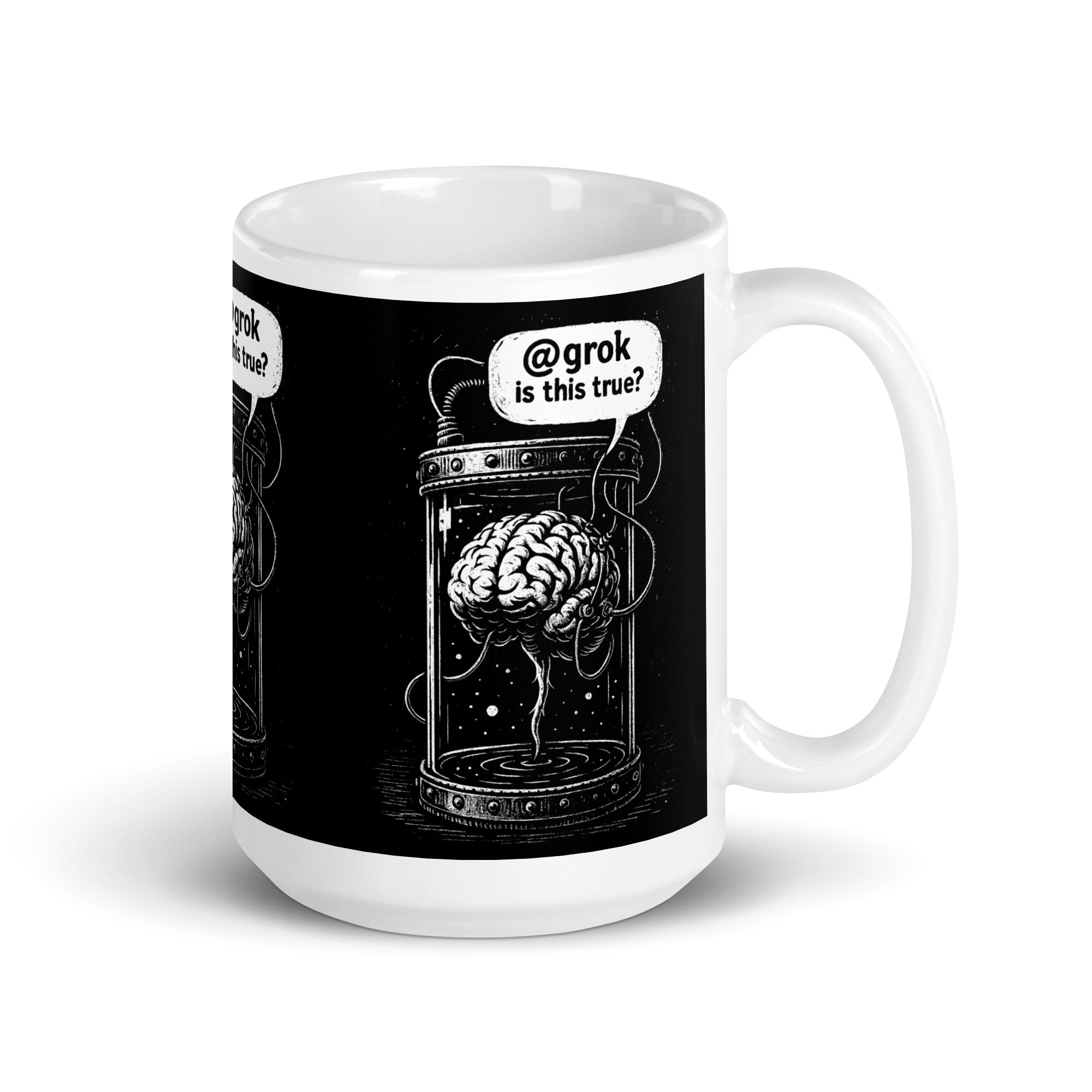 Brain in a vat asking AI - Mug - 445ml | 15oz - The Philosopher's Shirt
