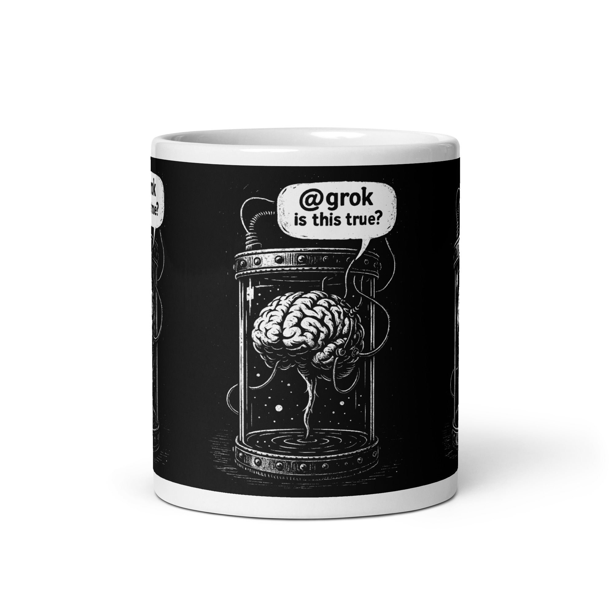 Brain in a vat asking AI - Mug - - The Philosopher's Shirt