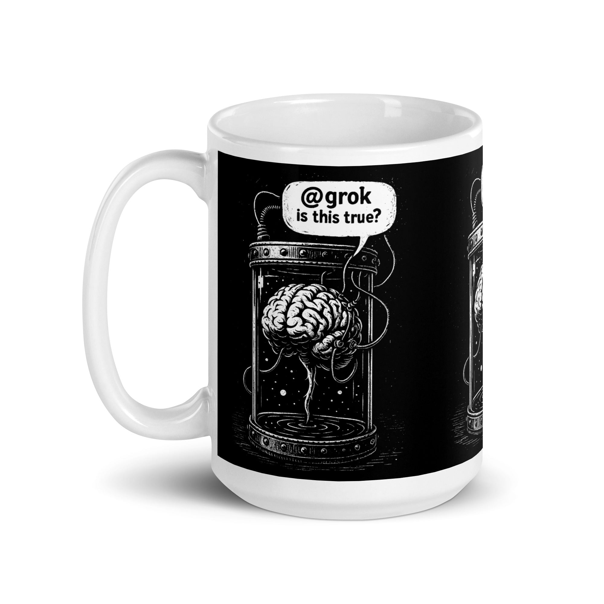 Brain in a vat asking AI - Mug - - The Philosopher's Shirt
