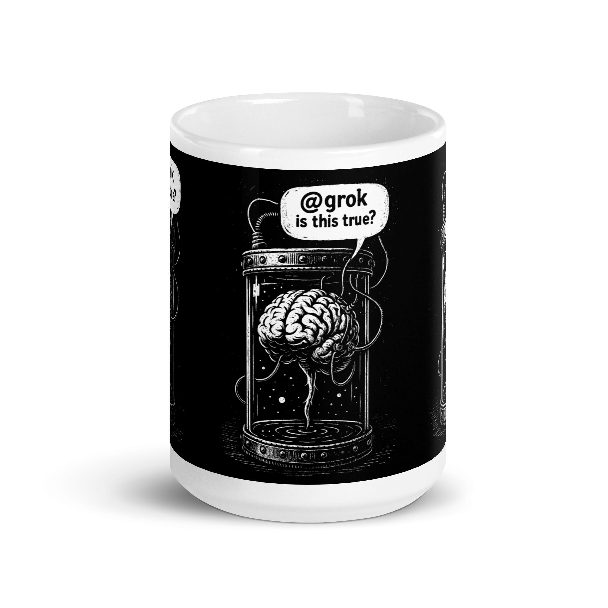 Brain in a vat asking AI - Mug - - The Philosopher's Shirt