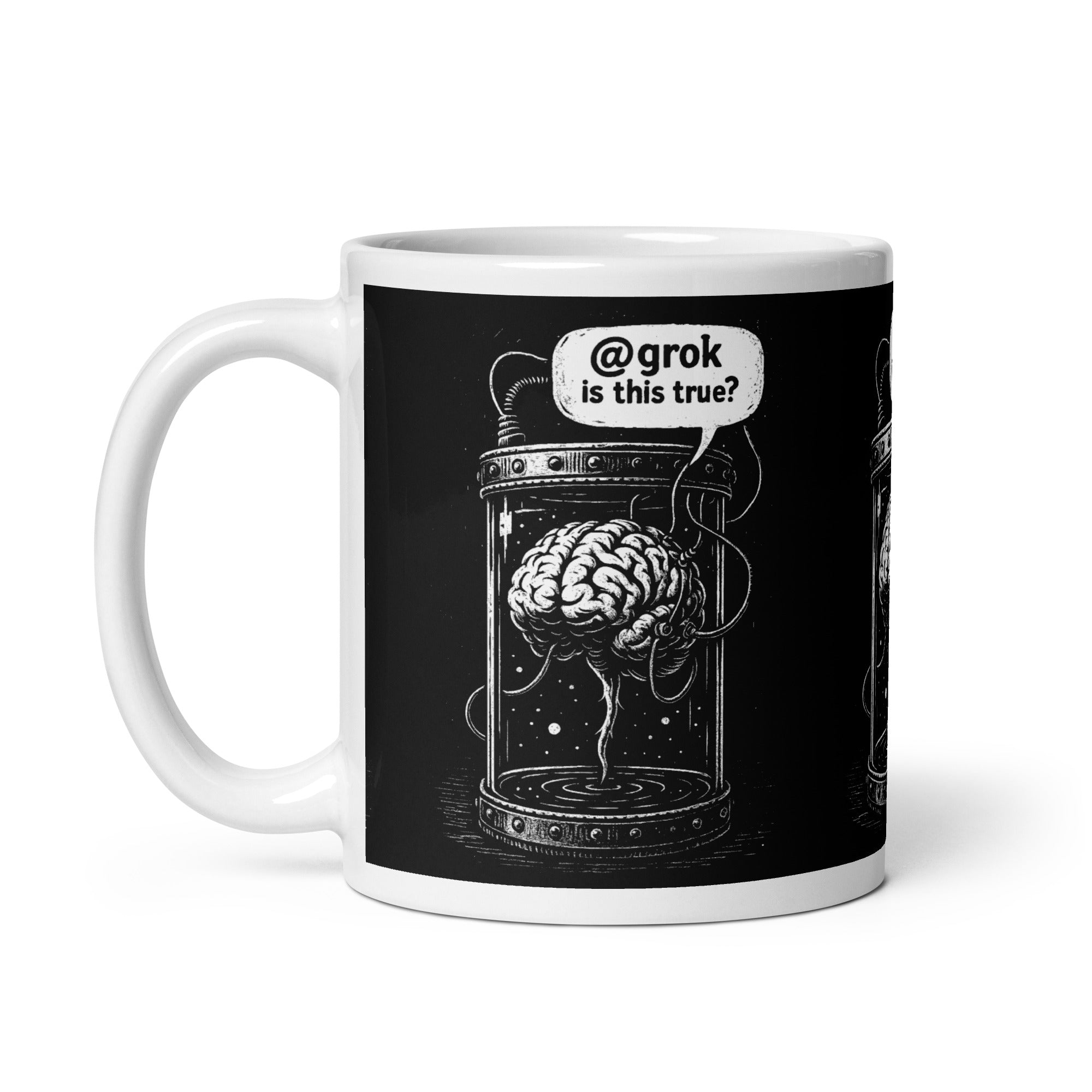Brain in a vat asking AI - Mug - - The Philosopher's Shirt