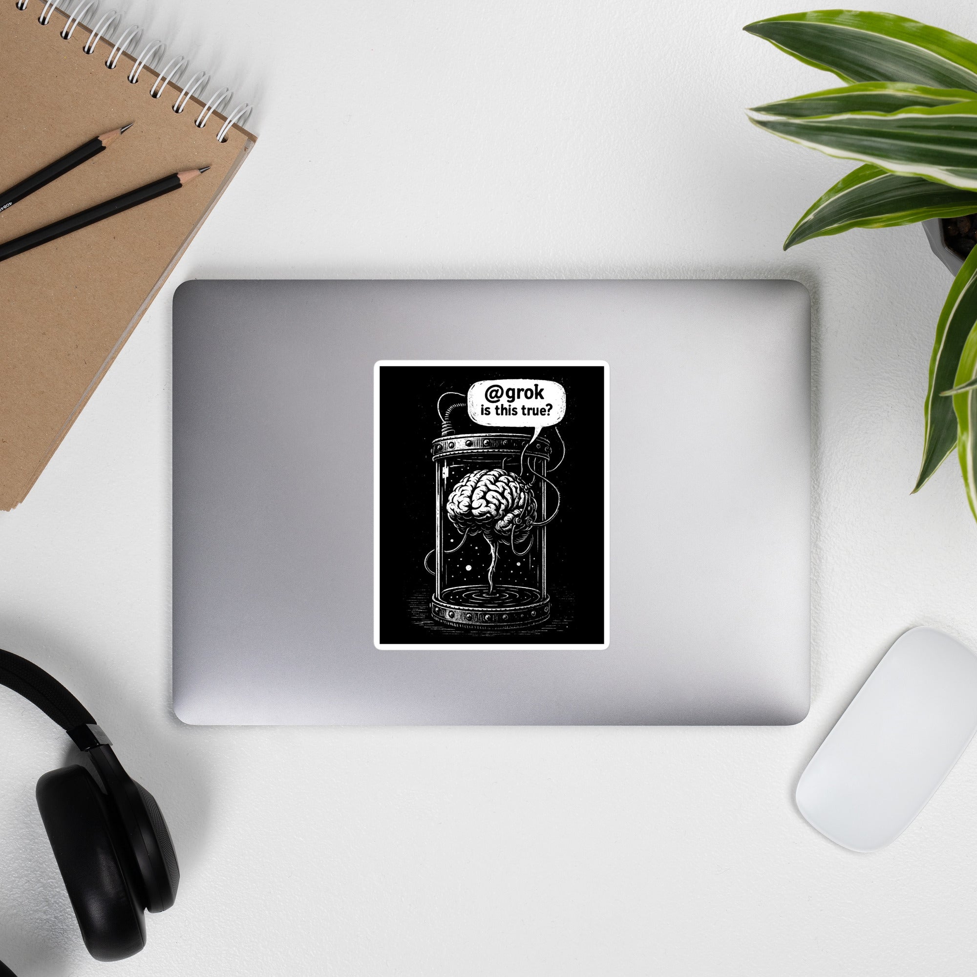 Brain in a vat asking AI - Sticker - 14 x 14 cm | 5.5 x 5.5 inches - The Philosopher's Shirt