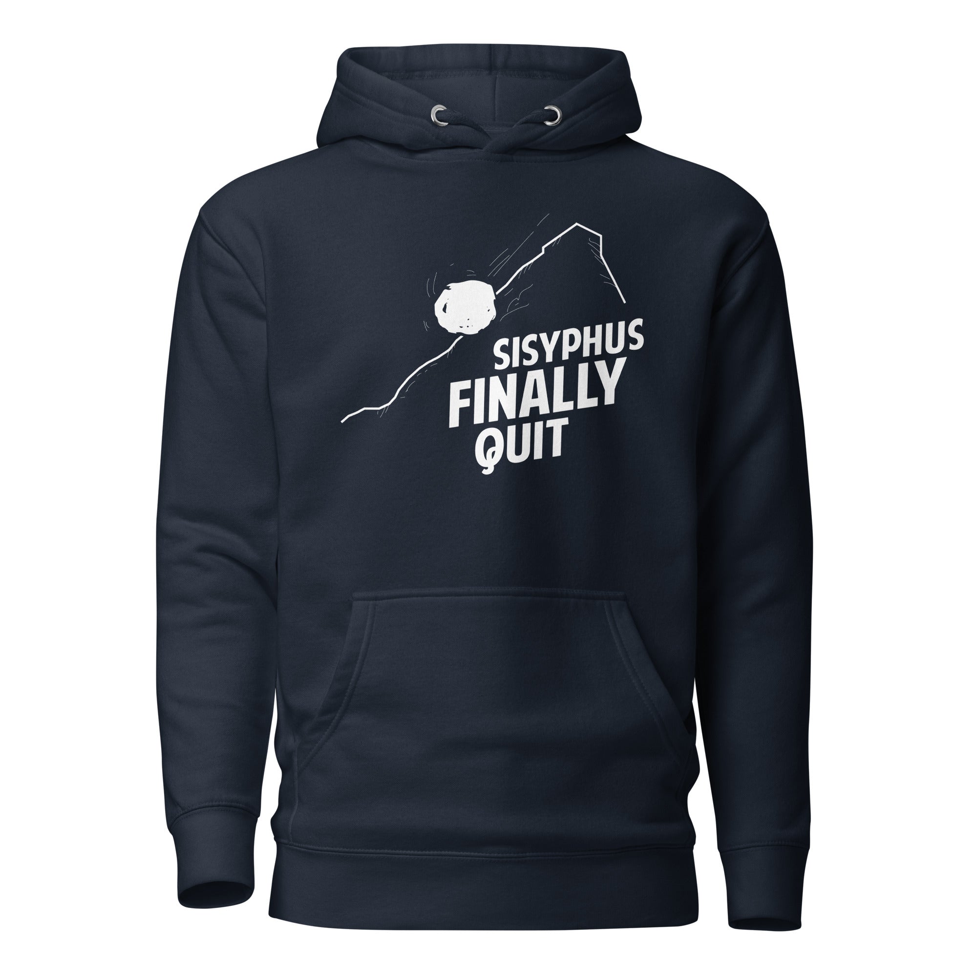Camus - Sisyphus Finally Quit - Premium Hoodie - Navy Blazer - The Philosopher's Shirt