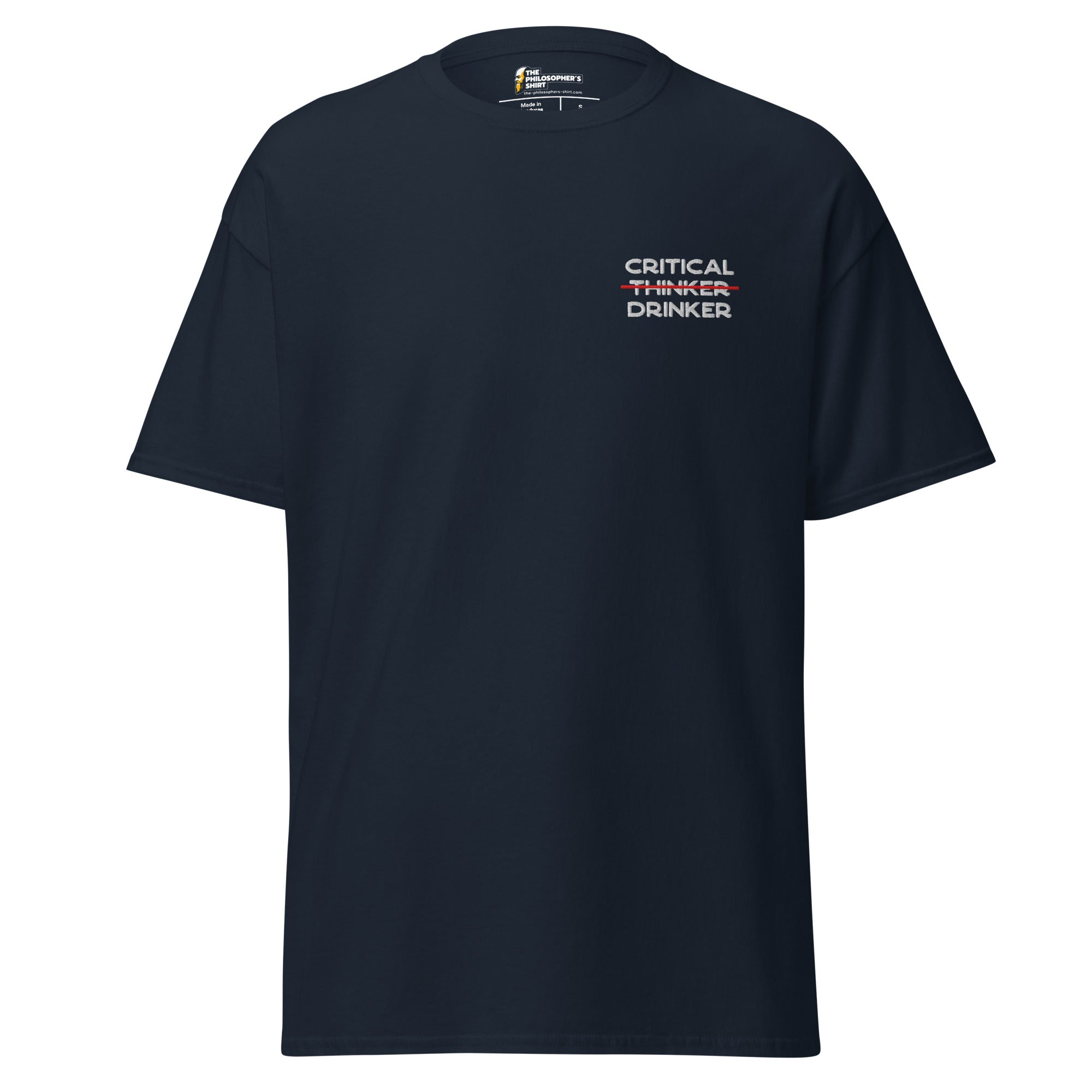 Critical Drinker - Embroidered - Unisex Classic T-Shirt - Navy - The Philosopher's Shirt