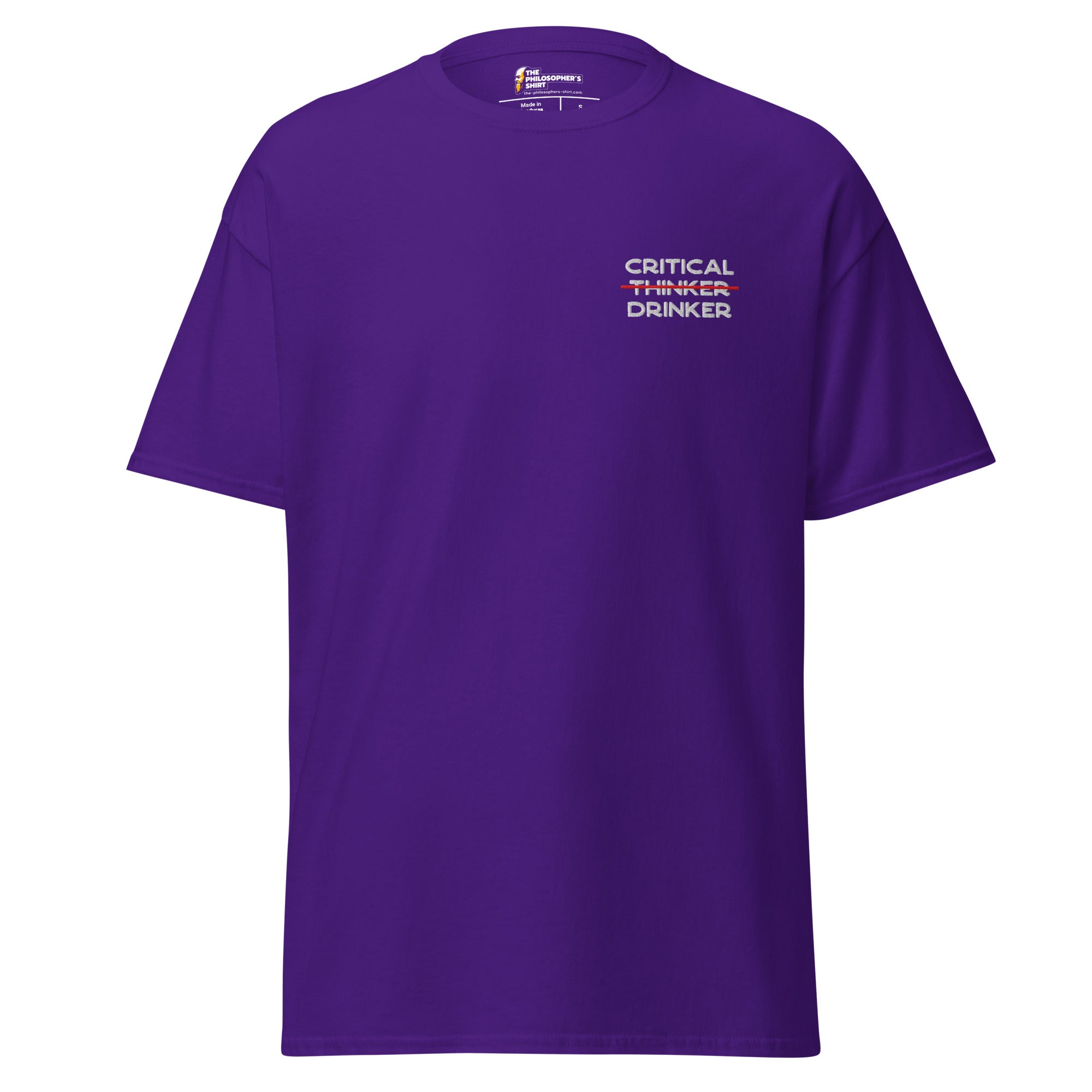 Critical Drinker - Embroidered - Unisex Classic T-Shirt - Purple - The Philosopher's Shirt