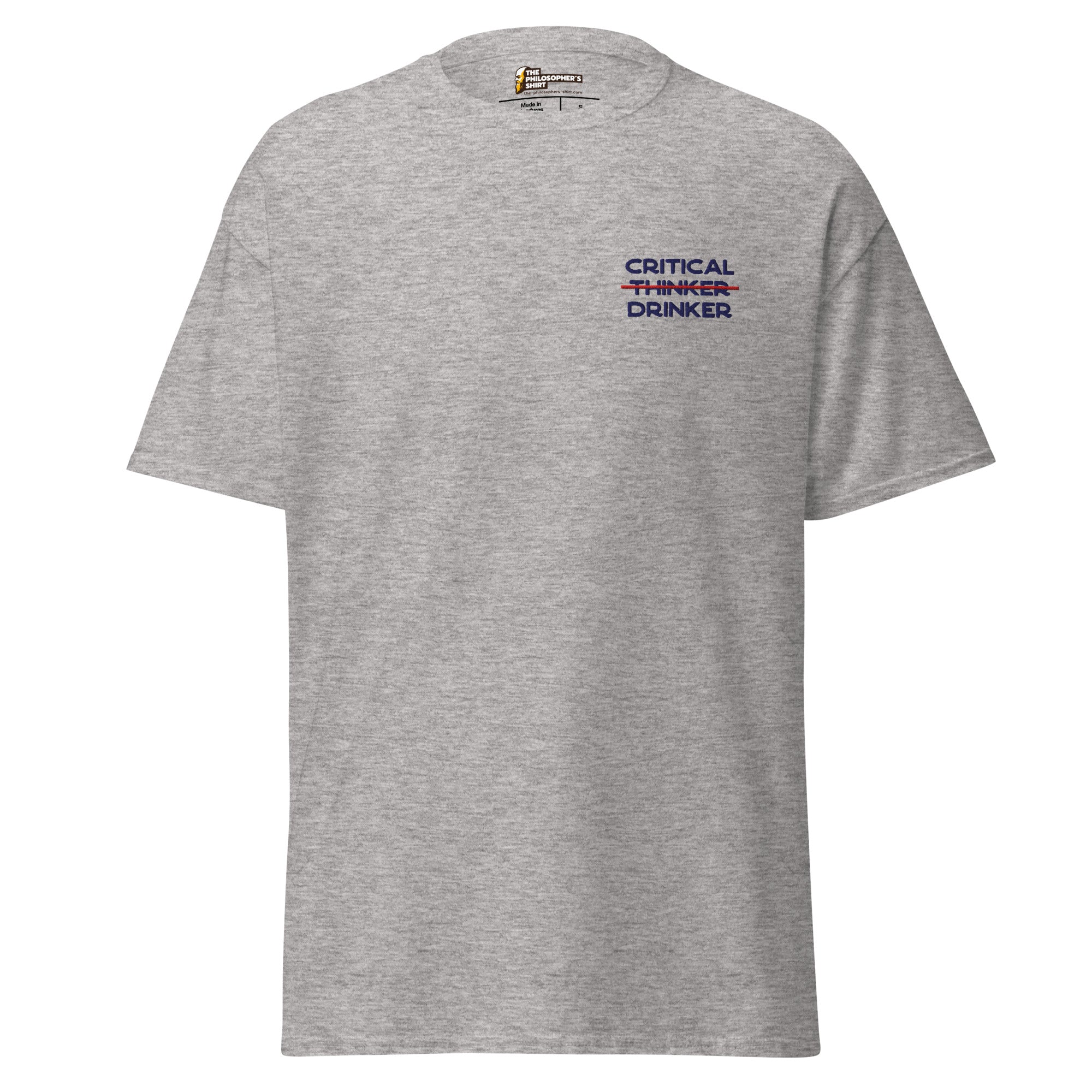 Critical Drinker - Embroidered - Unisex Classic T-Shirt - Sport Grey - The Philosopher's Shirt