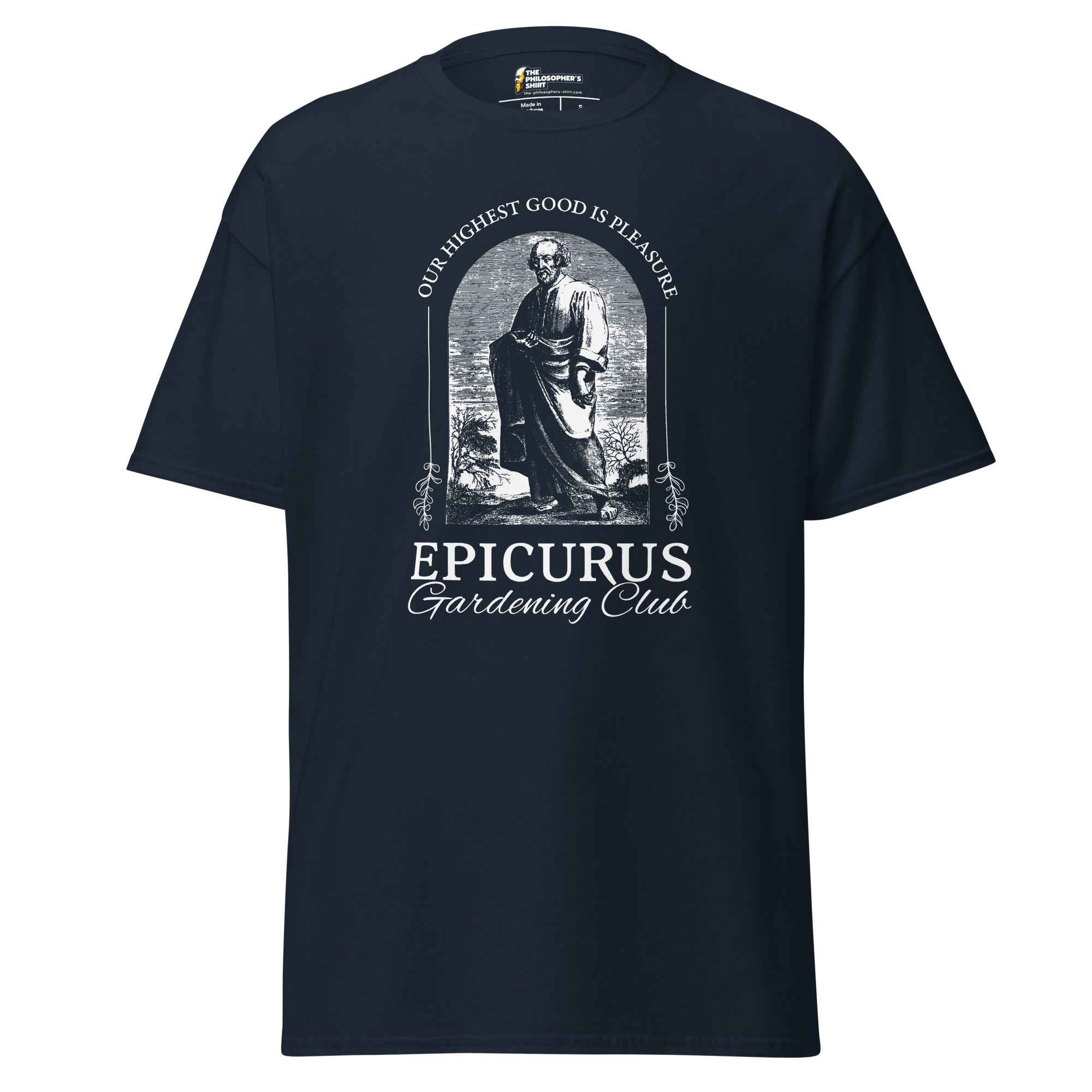 Epicurus Gardening Club - Unisex Classic T-Shirt - Navy - The Philosopher's Shirt