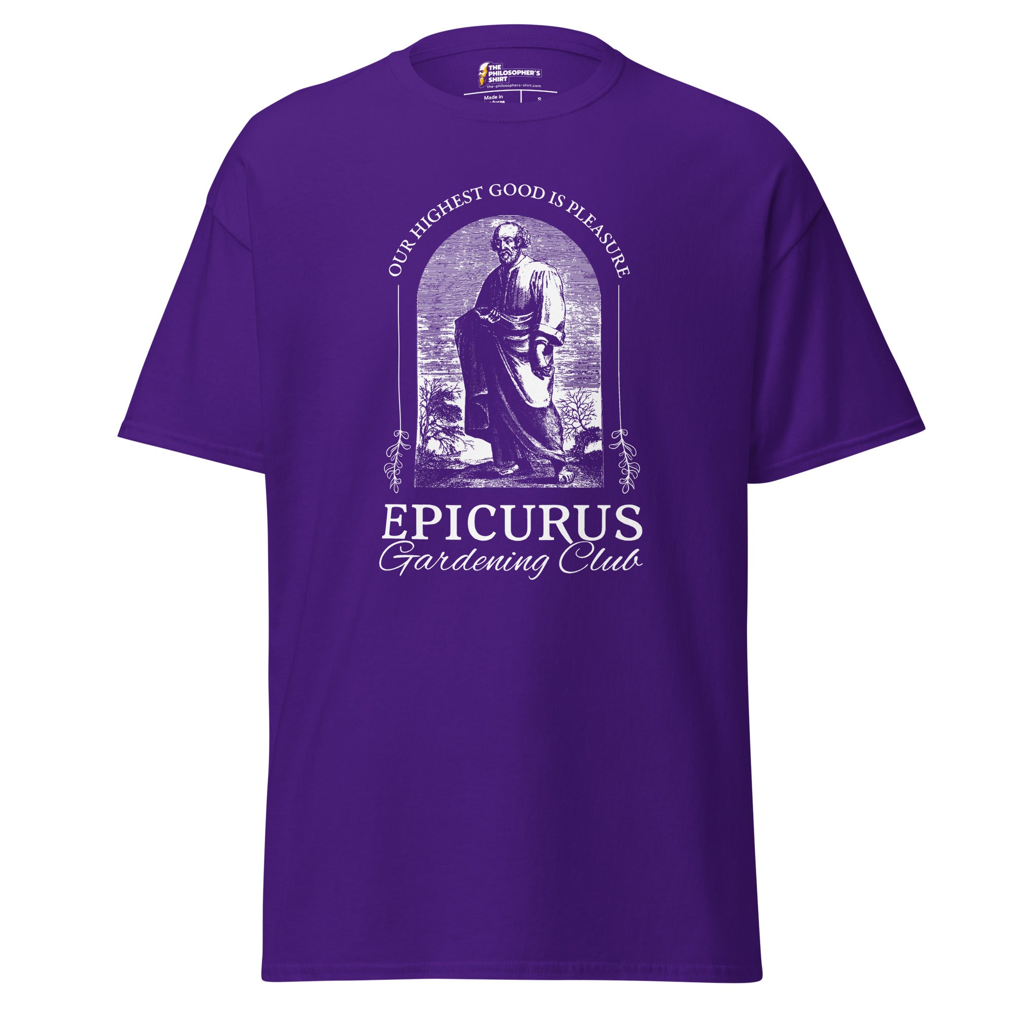 Epicurus Gardening Club - Unisex Classic T-Shirt - Purple - The Philosopher's Shirt