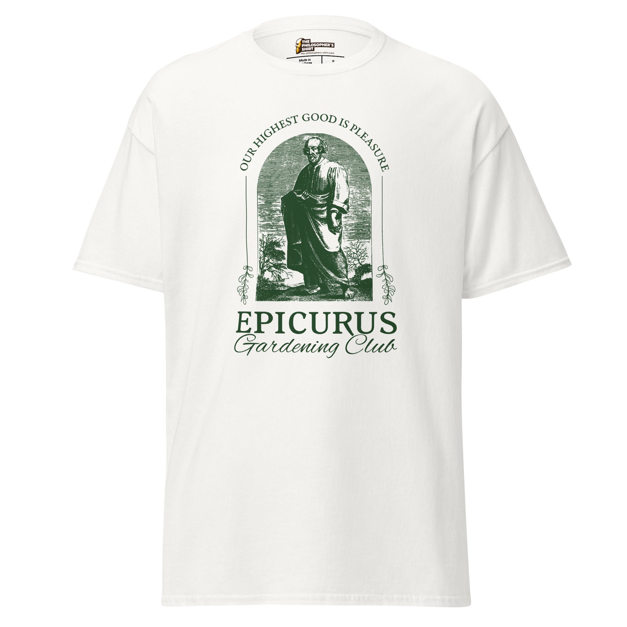 Epicurus Gardening Club - Unisex Classic T-Shirt - White - The Philosopher's Shirt