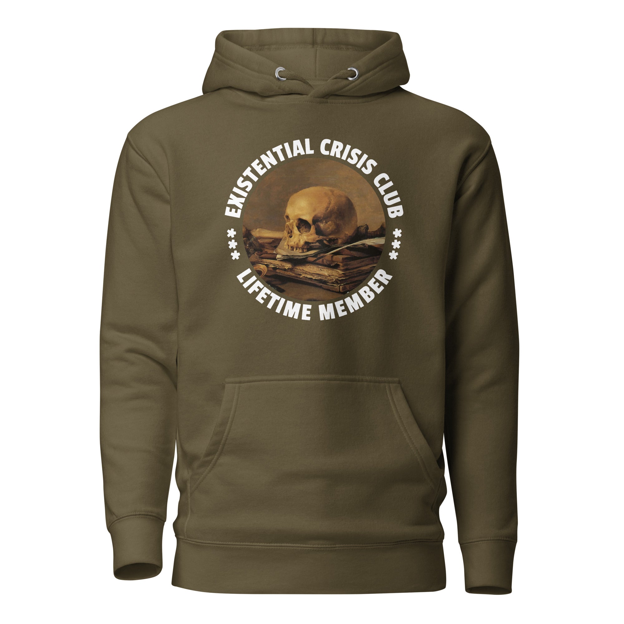 Existential Crisis Club - Lifetime Member - Premium Hoodie - Military Green - The Philosopher's Shirt