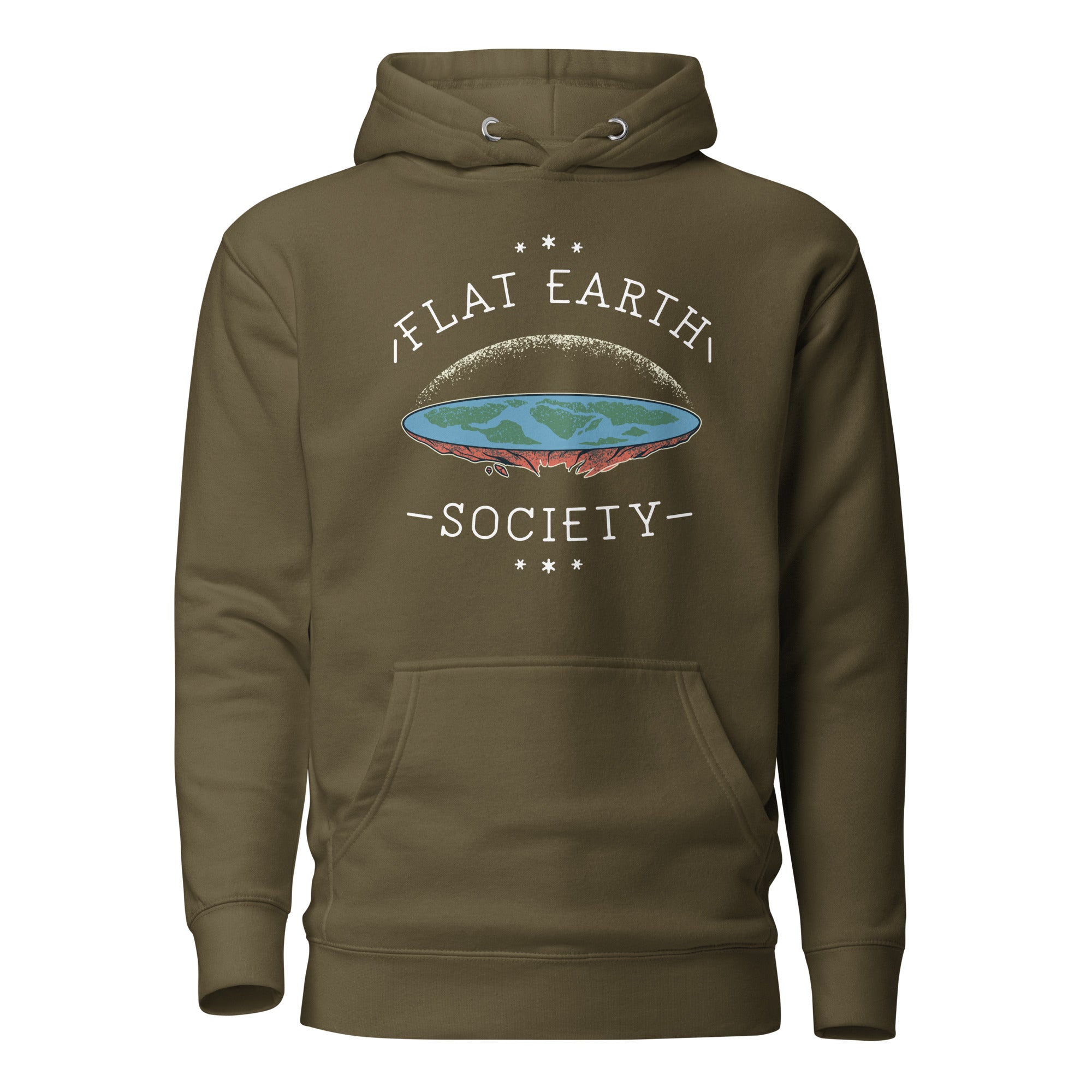 Flat Earth Society - Premium Hoodie - Military Green - The Philosopher's Shirt