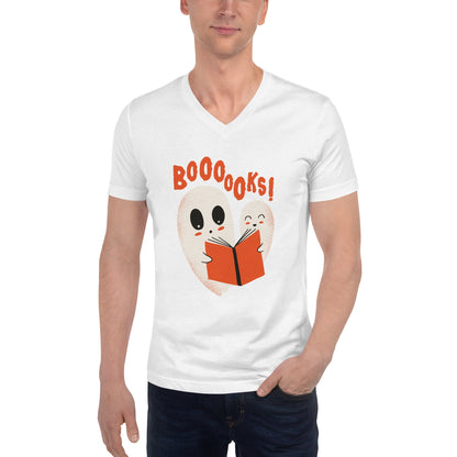Ghosts with Boooooks - Unisex V-Neck T-Shirt