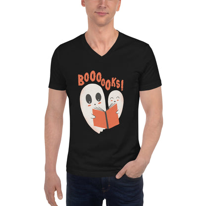 Ghosts with Boooooks - Unisex V-Neck T-Shirt