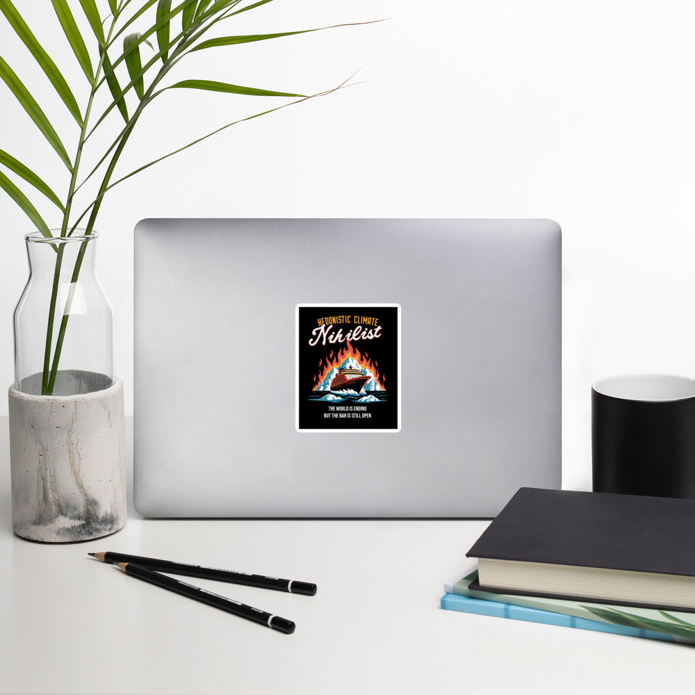 Hedonistic Climate Nihilist - Stickers - 10 x 10 cm | 4 x 4 inches - The Philosopher's Shirt