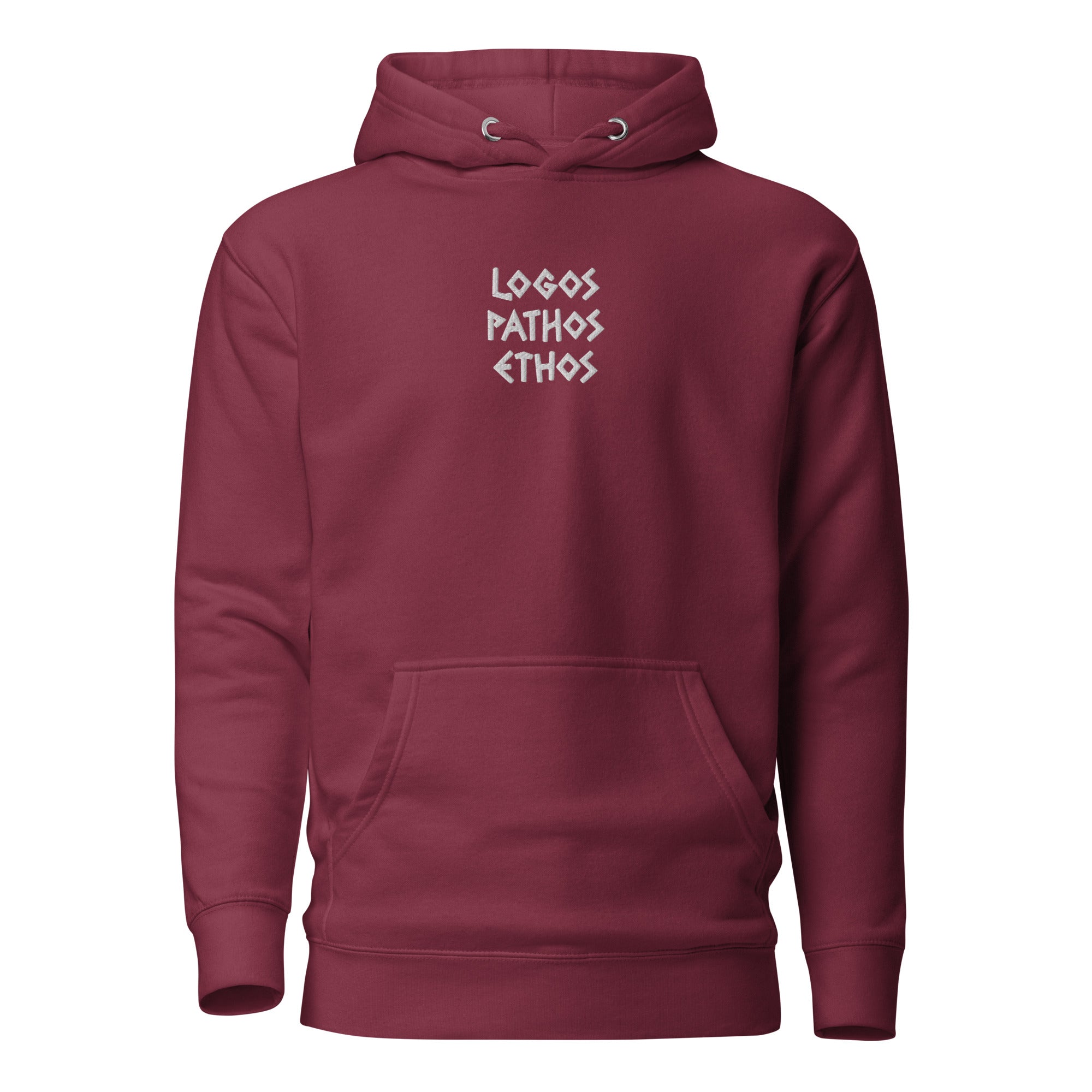 Logos Pathos Ethos - Embroidered - Premium Hoodie-Embroidered Premium Hoodie-The Philosopher's Shirt