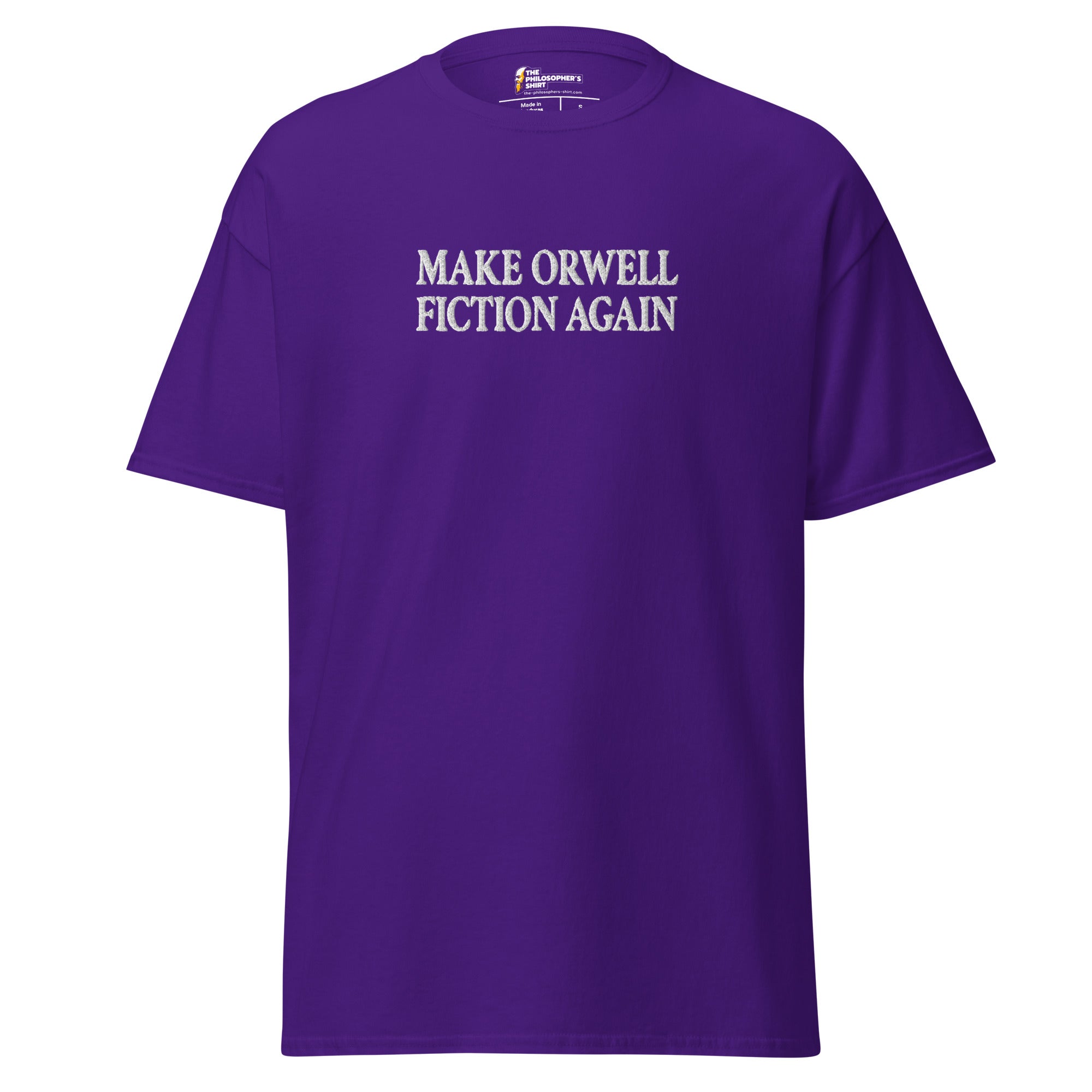 Make Orwell Fiction Again - Embroidered - Unisex Classic T-Shirt - Purple - The Philosopher's Shirt