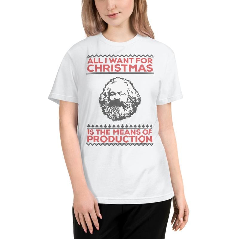 Marx - All I Want For Christmas Is The Means Of Production - Sustainable T-Shirt - White / M - Discounted (US)
