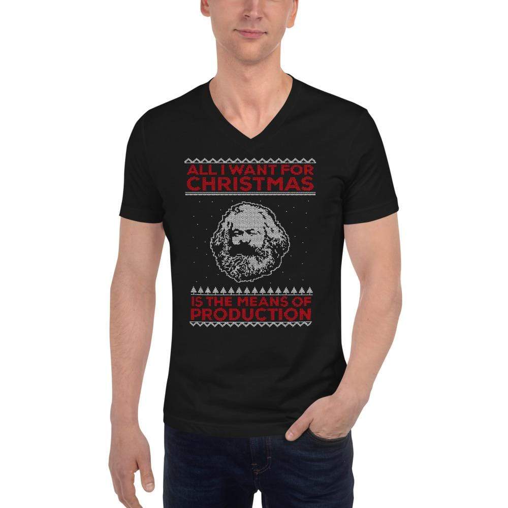 Marx - All I Want For Christmas Is The Means Of Production - Unisex V-Neck T-Shirt
