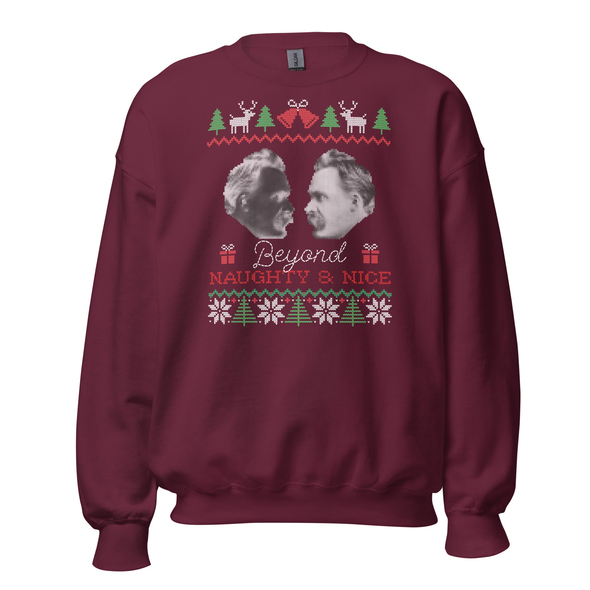 Nietzsche - Beyond naughty and nice - Sweatshirt - Maroon - The Philosopher's Shirt