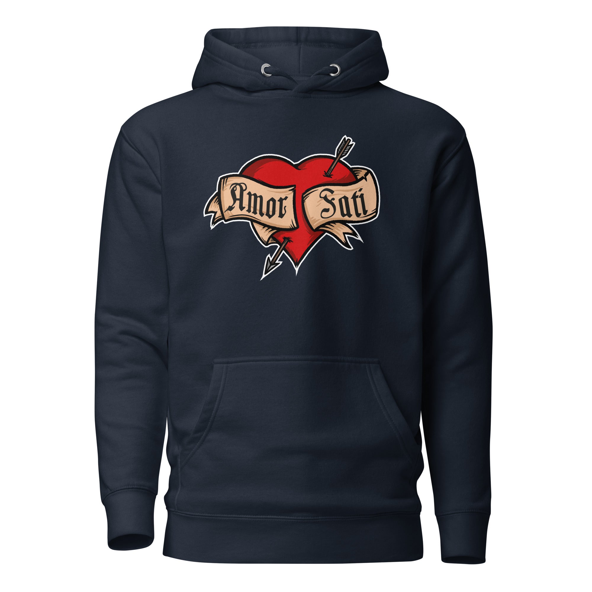 Nietzsche Fatalism Amor Fati Tattoo Heart - Premium Hoodie - Navy Blazer - The Philosopher's Shirt