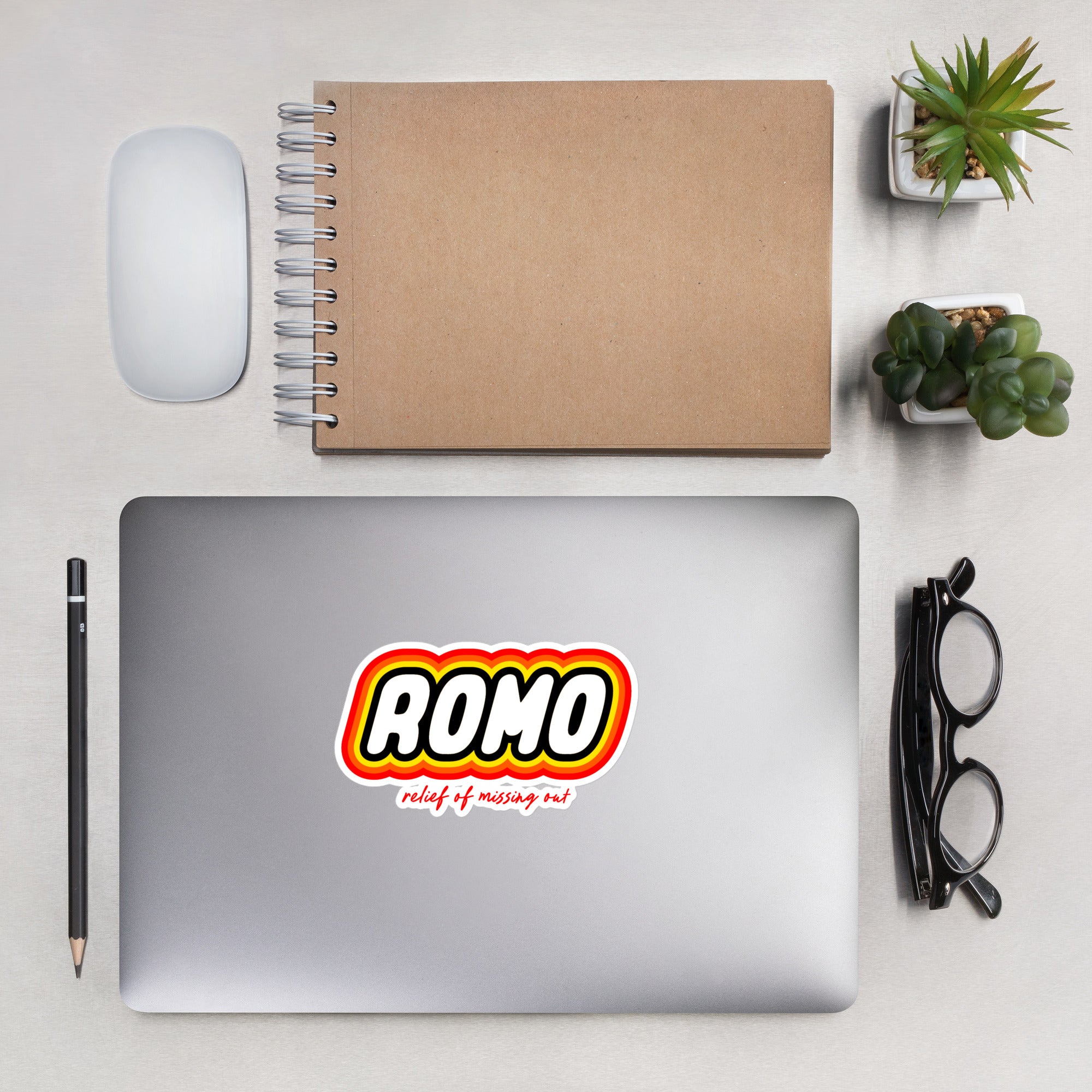 ROMO: Relief of missing out - Sticker - 14 x 14 cm | 5.5 x 5.5 inches - The Philosopher's Shirt