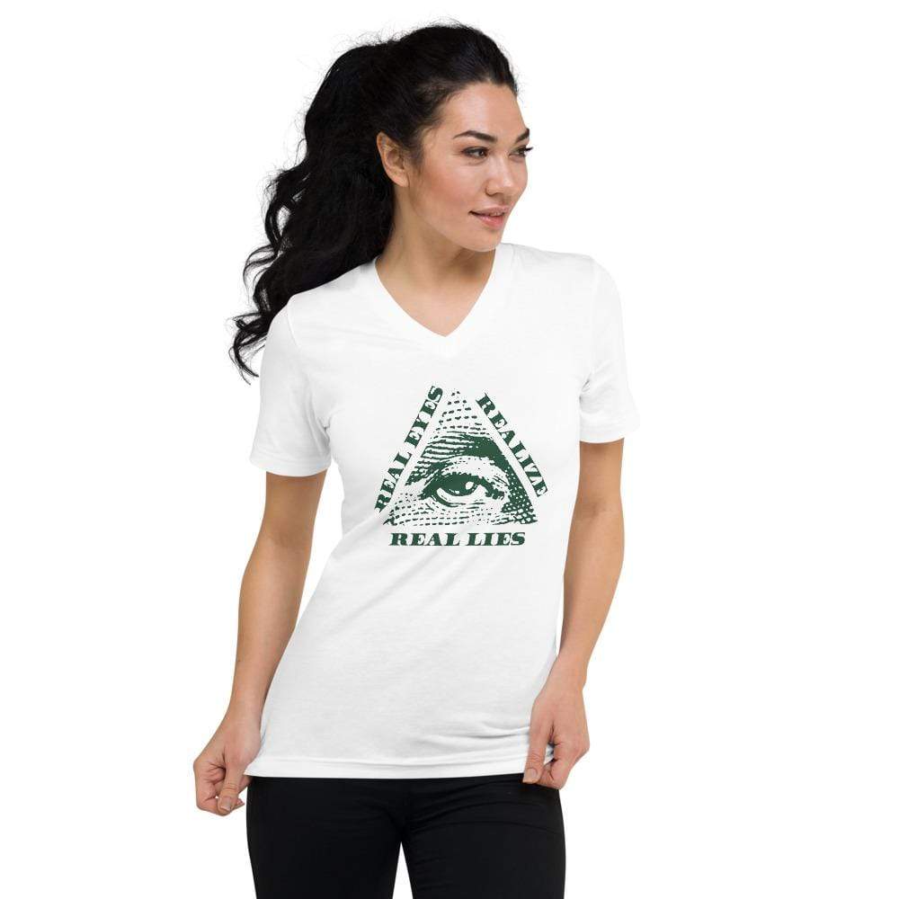 Real Eyes Realize Real Lies - All seeing eye - Unisex V-Neck T-Shirt