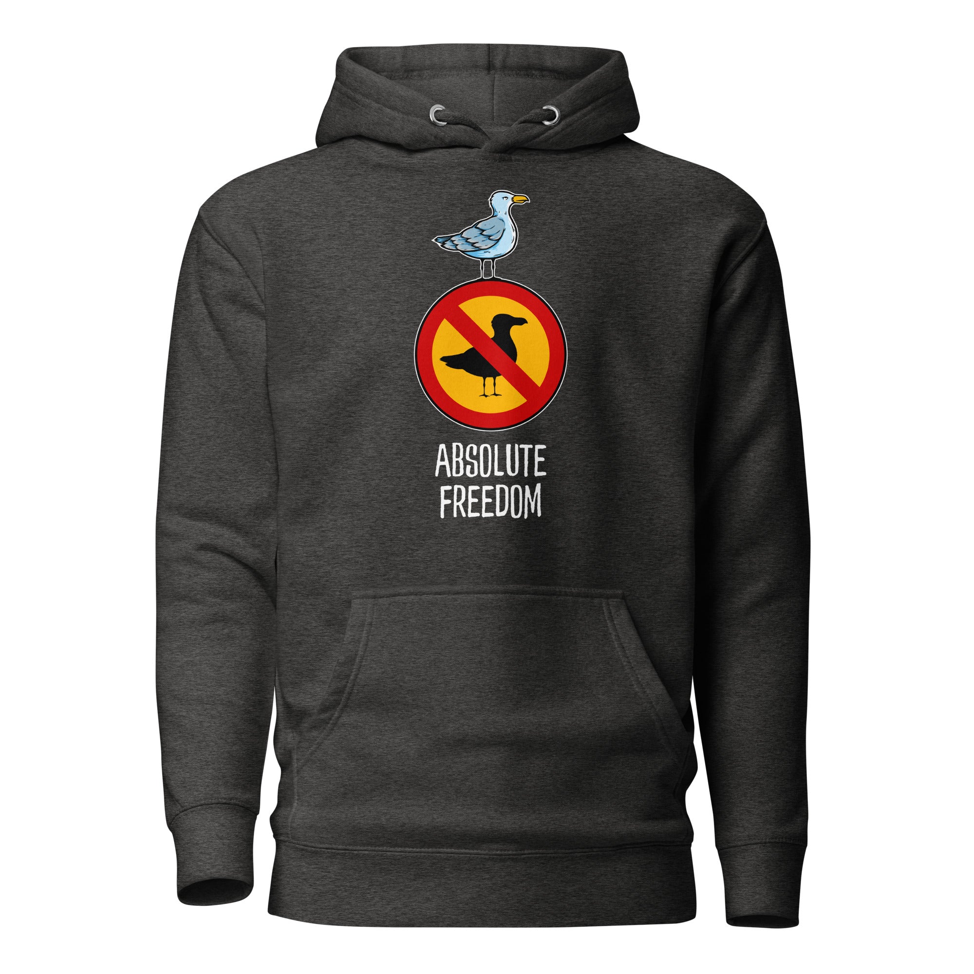 Sartre - Absolute Freedom Seagull - Premium Hoodie - Charcoal Heather - The Philosopher's Shirt