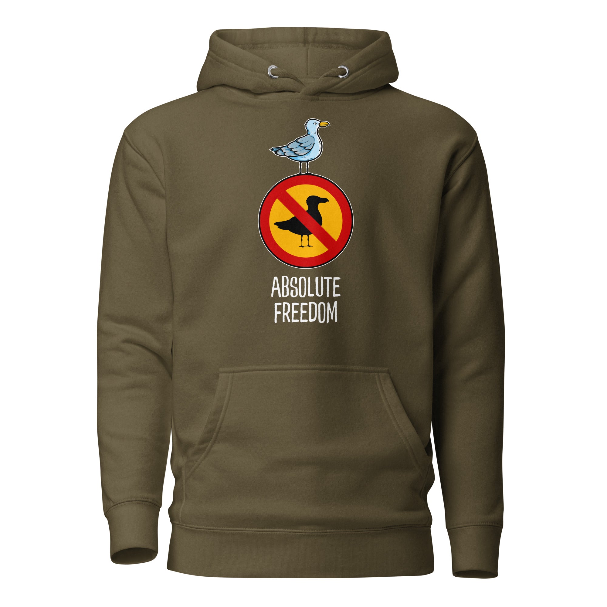 Sartre - Absolute Freedom Seagull - Premium Hoodie - Military Green - The Philosopher's Shirt