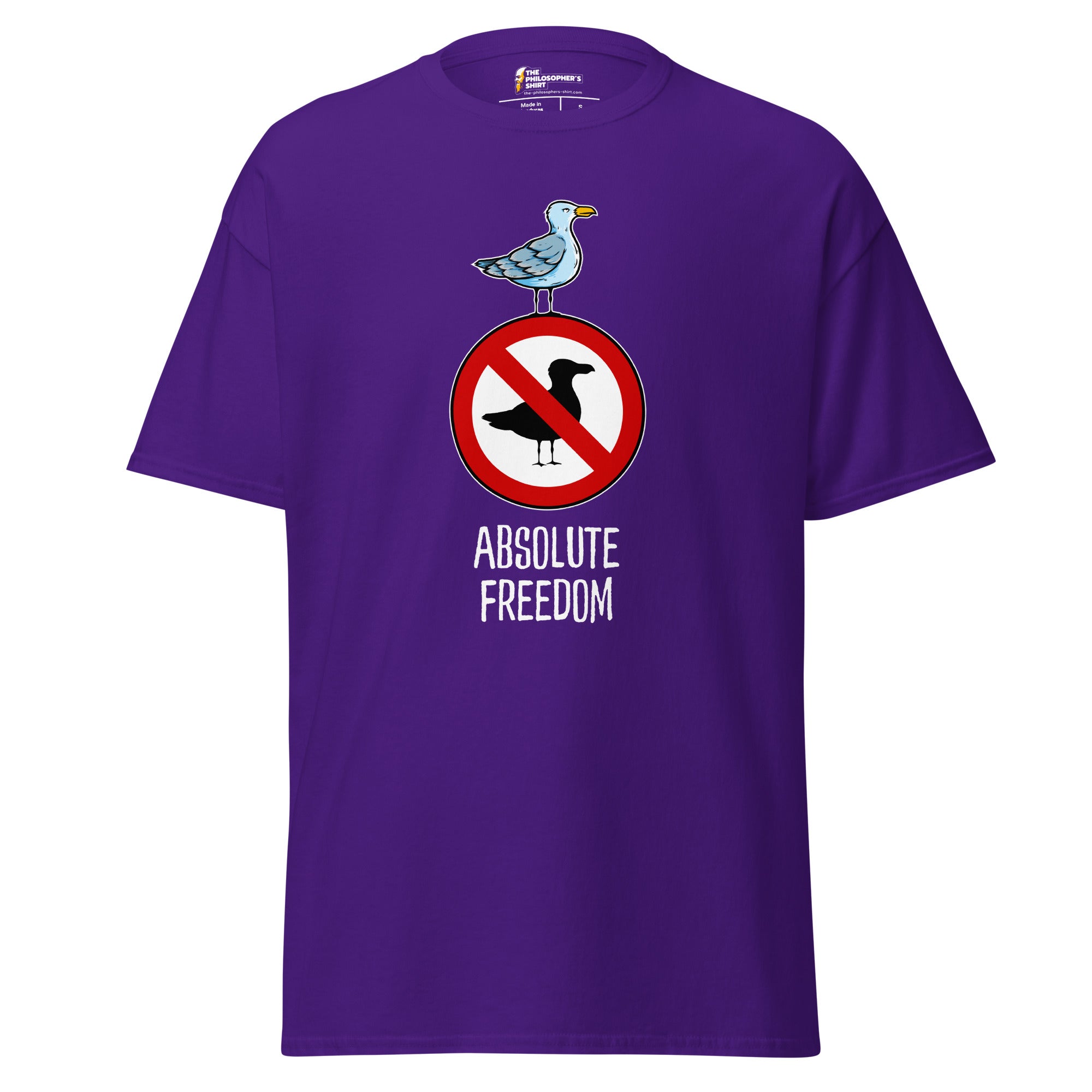 Sartre - Absolute Freedom Seagull - Unisex Classic T-Shirt - Purple - The Philosopher's Shirt