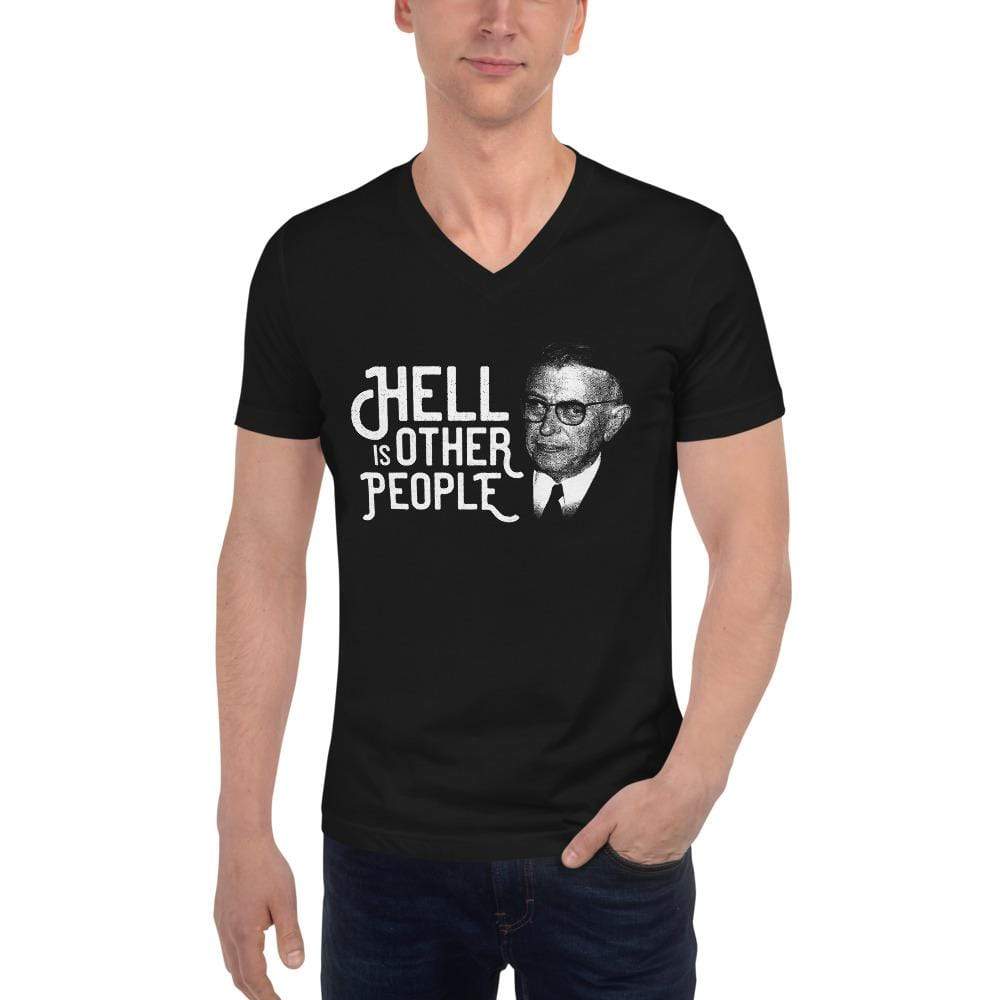 Sartre Portrait - Hell is other people - Unisex V-Neck T-Shirt