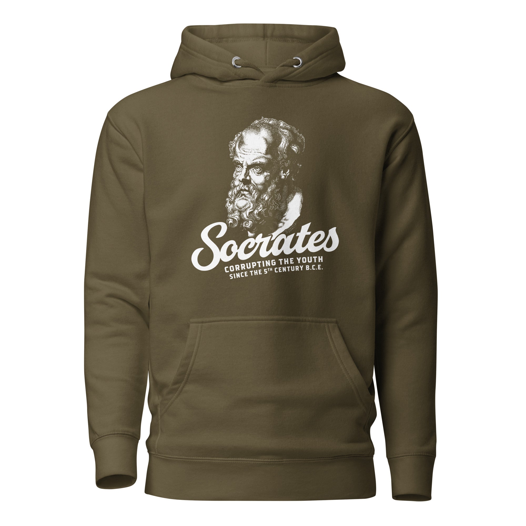 Socrates - Corrupting the youth - Premium Hoodie - Military Green - The Philosopher's Shirt
