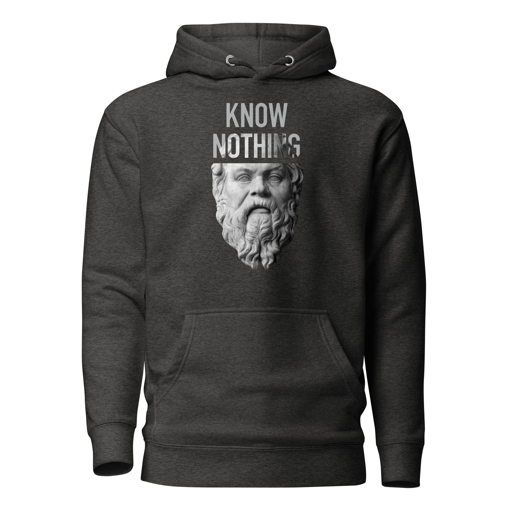 Socrates - Know Nothing - Premium Hoodie - Charcoal Heather - The Philosopher's Shirt