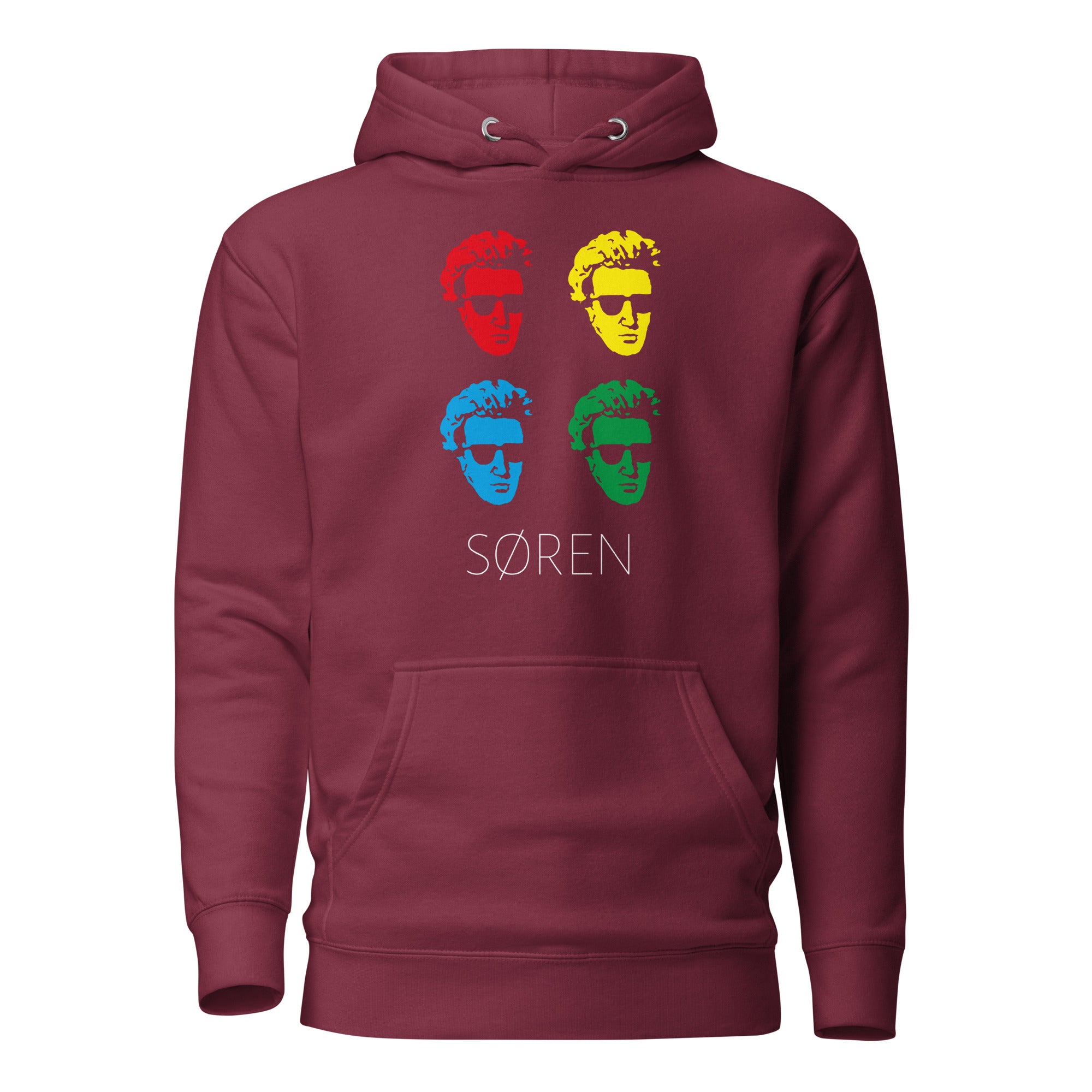 Soeren Kierkegaard Pop Art - Premium Hoodie - Maroon - The Philosopher's Shirt