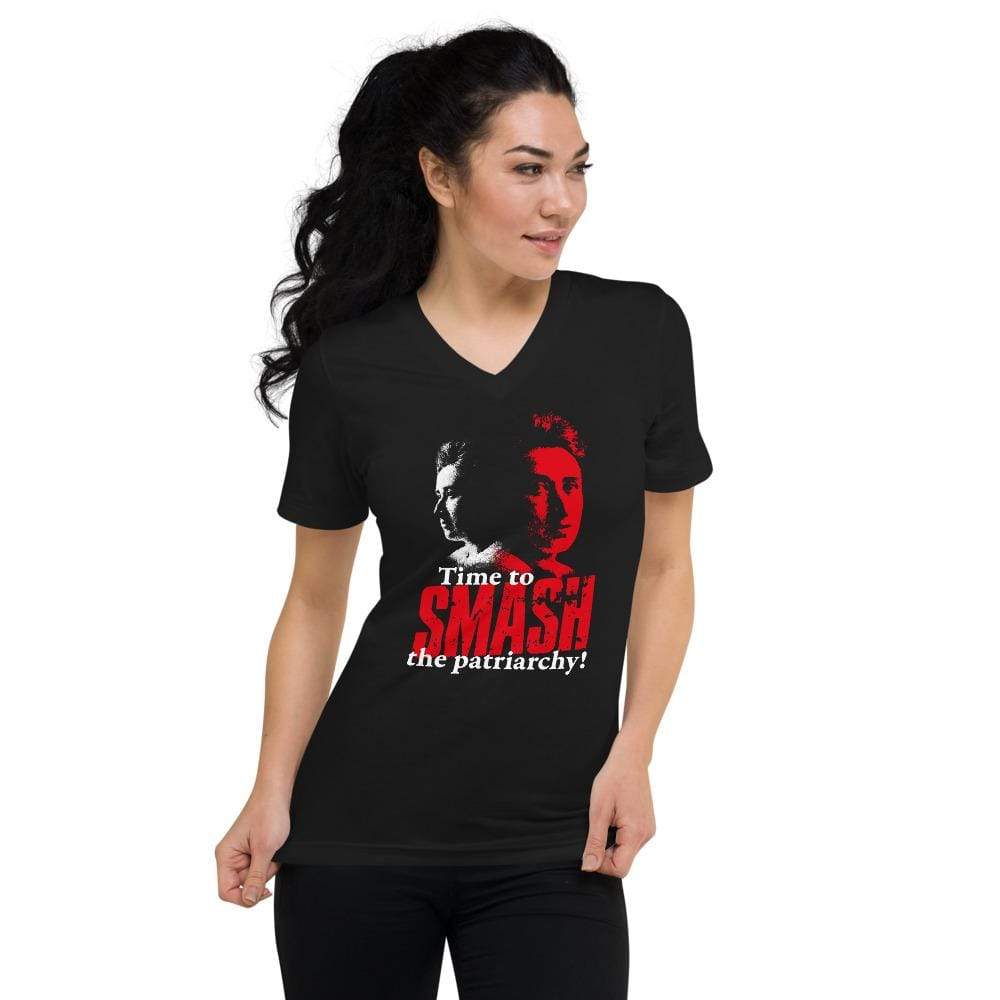 Time to SMASH the patriarchy! by Rosa Luxemburg - Unisex V-Neck T-Shirt
