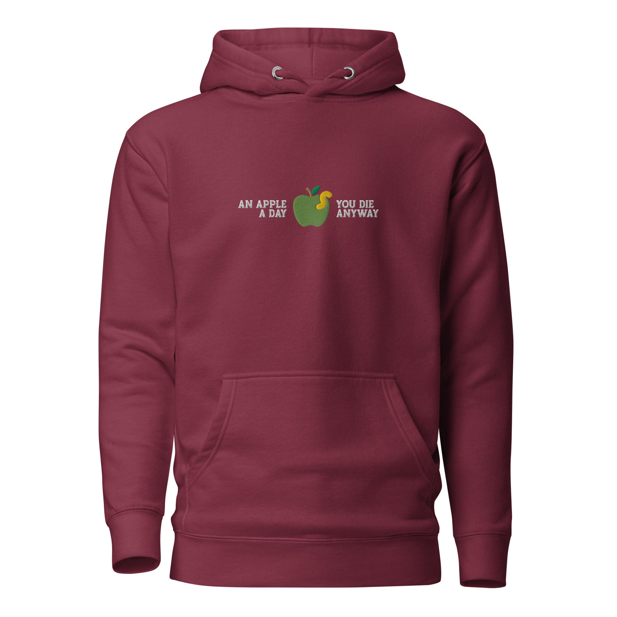 An Apple a Day - Embroidered - Premium Hoodie - Maroon - The Philosopher's Shirt