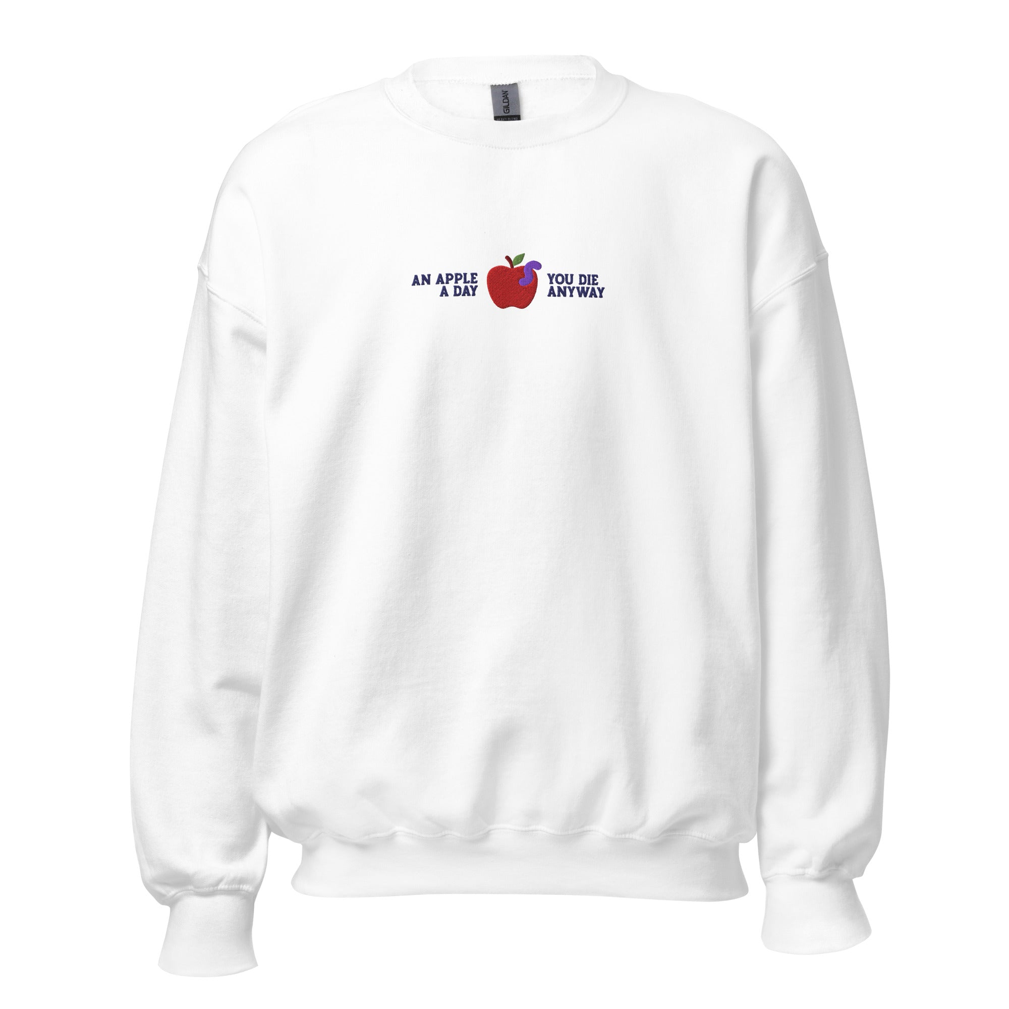 An Apple a Day - Embroidered - Sweatshirt - White - The Philosopher's Shirt